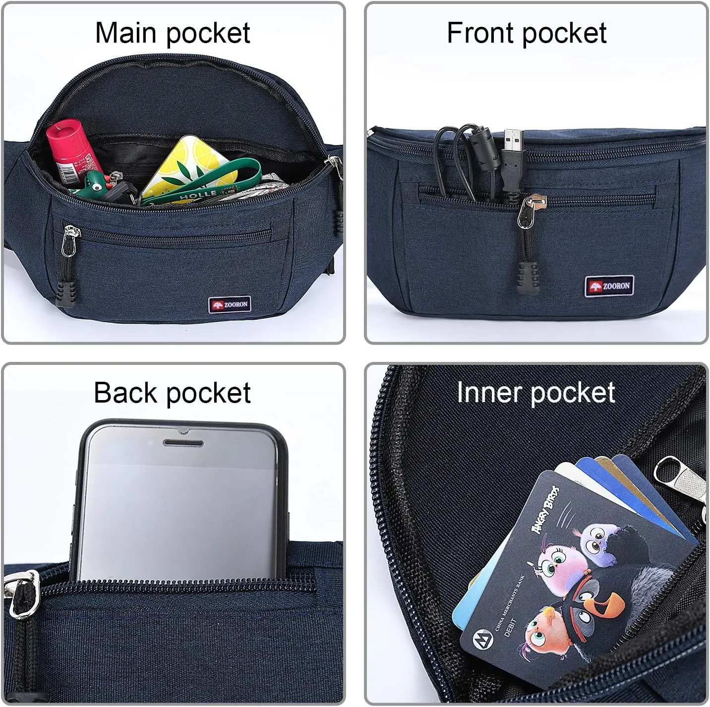 2 Packs Fanny Packs for Men and Women, Water Resistant Sports Waist Pack Bag Hip Bum Bag for Travel Hiking Running (Black   Blue)