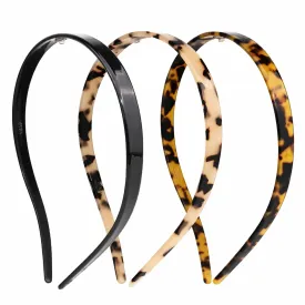 3 Pack Eyewear Headbands - Comfortable Plain Headbands for Women in Black, Tortoise, Amber