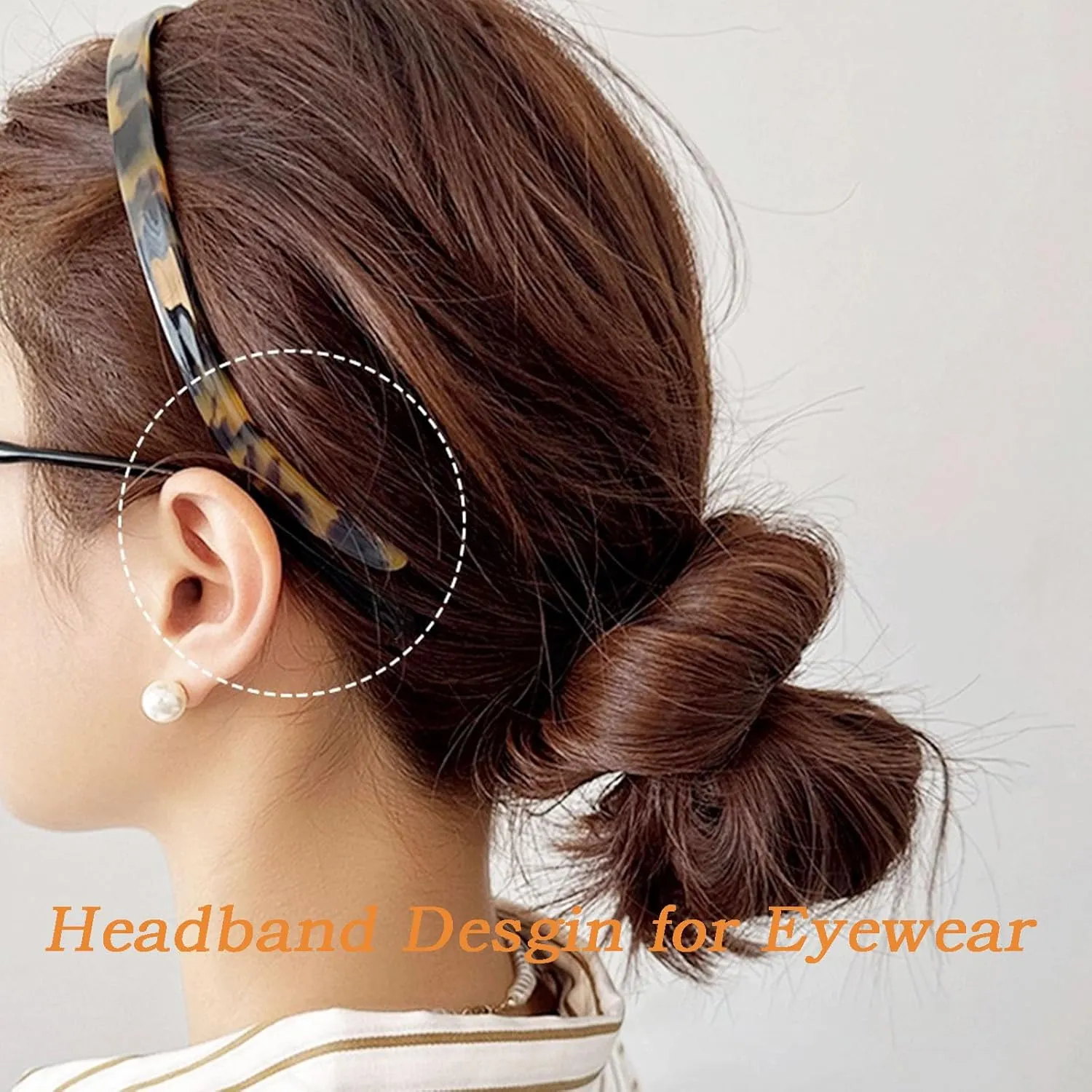 3 Pack Eyewear Headbands - Comfortable Plain Headbands for Women in Black, Tortoise, Amber