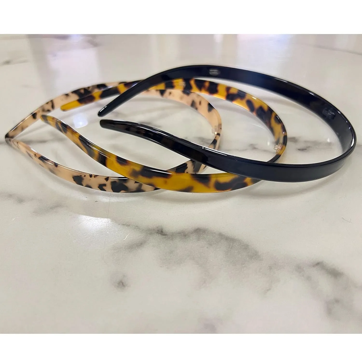 3 Pack Eyewear Headbands - Comfortable Plain Headbands for Women in Black, Tortoise, Amber