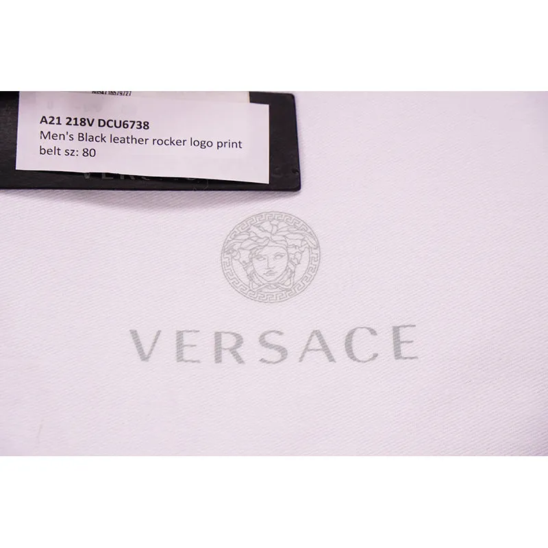 80/32 NEW $495 VERSACE Men's Black Saffiano Leather RED ROCKER LOGO Classic BELT