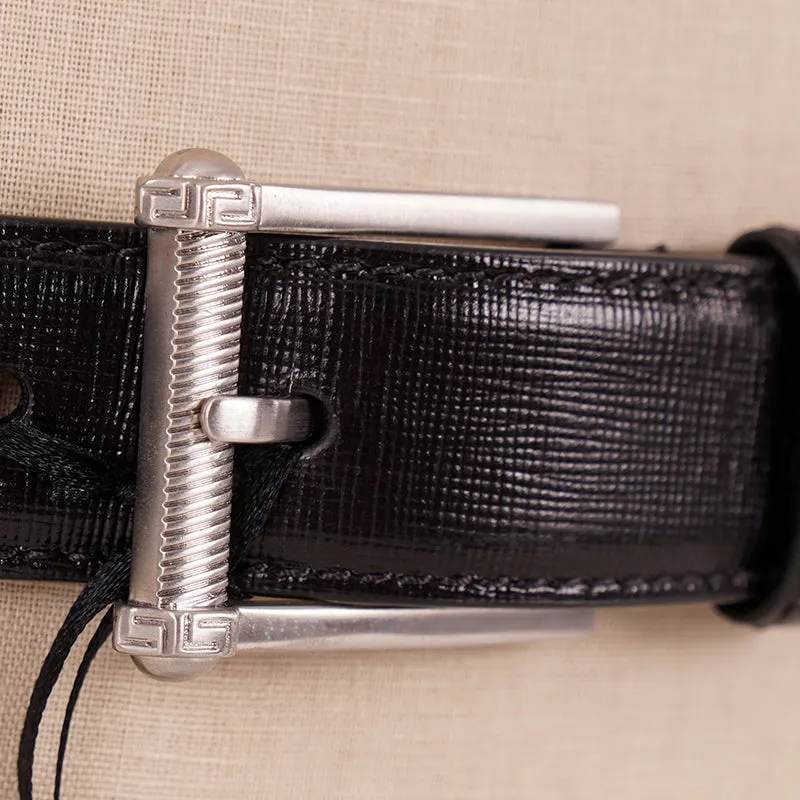 80/32 NEW $495 VERSACE Men's Black Saffiano Leather RED ROCKER LOGO Classic BELT