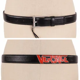 80/32 NEW $495 VERSACE Men's Black Saffiano Leather RED ROCKER LOGO Classic BELT