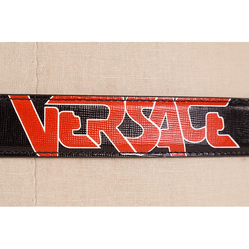80/32 NEW $495 VERSACE Men's Black Saffiano Leather RED ROCKER LOGO Classic BELT