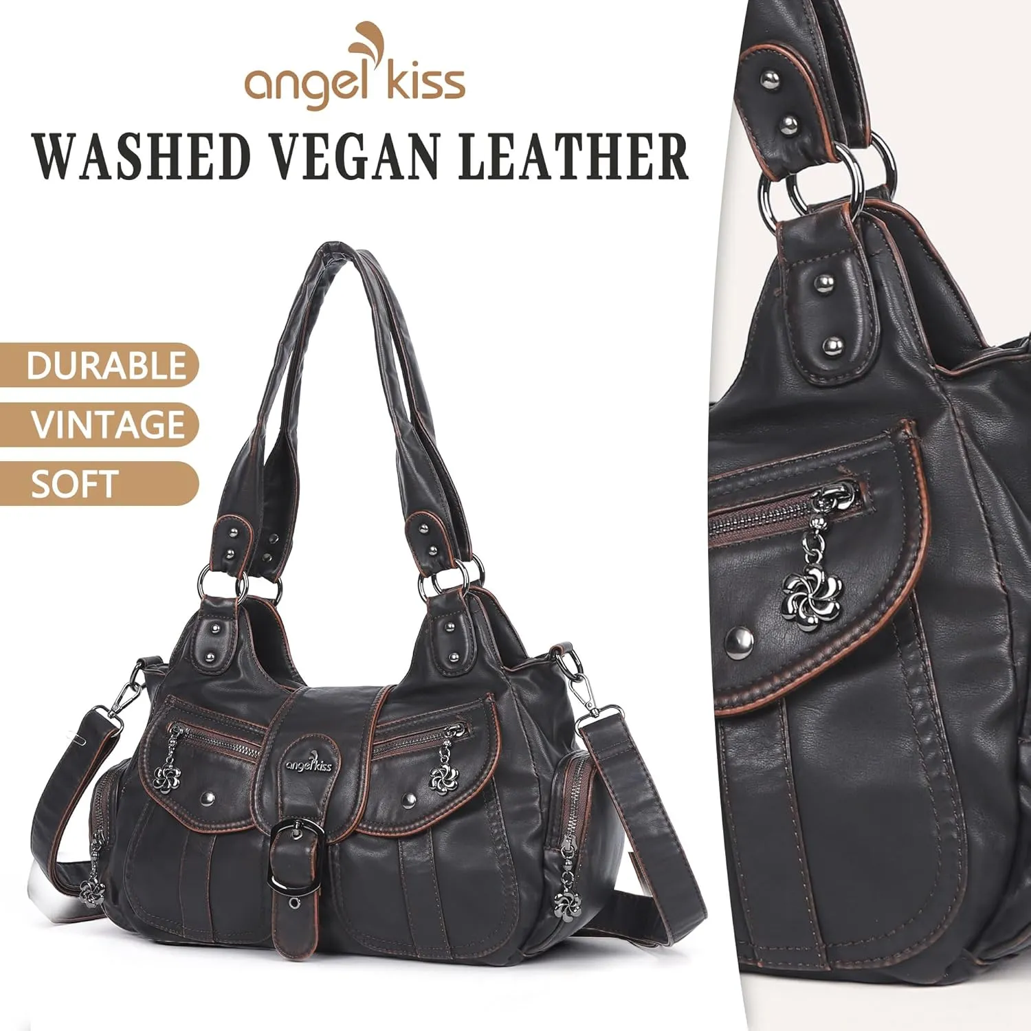 Angel Kiss Hobo Bags for Women Vegan Leather Shoulder Purses and Handbags Ladies Roomy Tote Bags Purse with Crossbody Strap