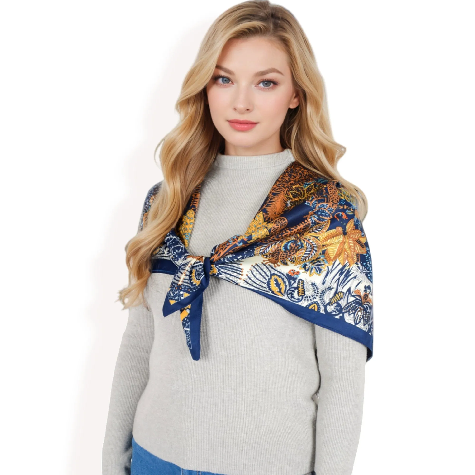 Anna-Kaci Women's Floral Paisley Satin Silk Scarf with Vibrant Prints and Elegant Square Design