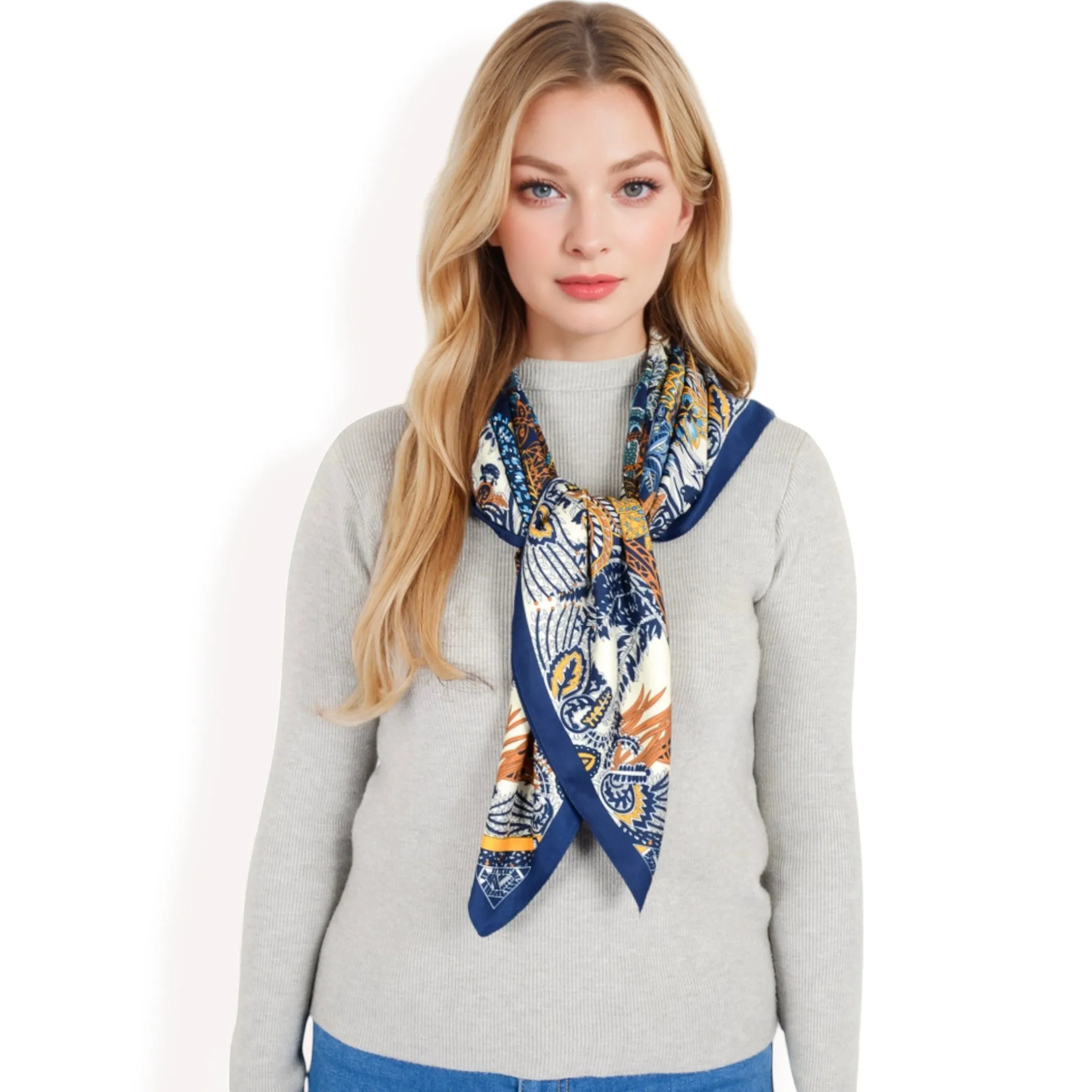 Anna-Kaci Women's Floral Paisley Satin Silk Scarf with Vibrant Prints and Elegant Square Design