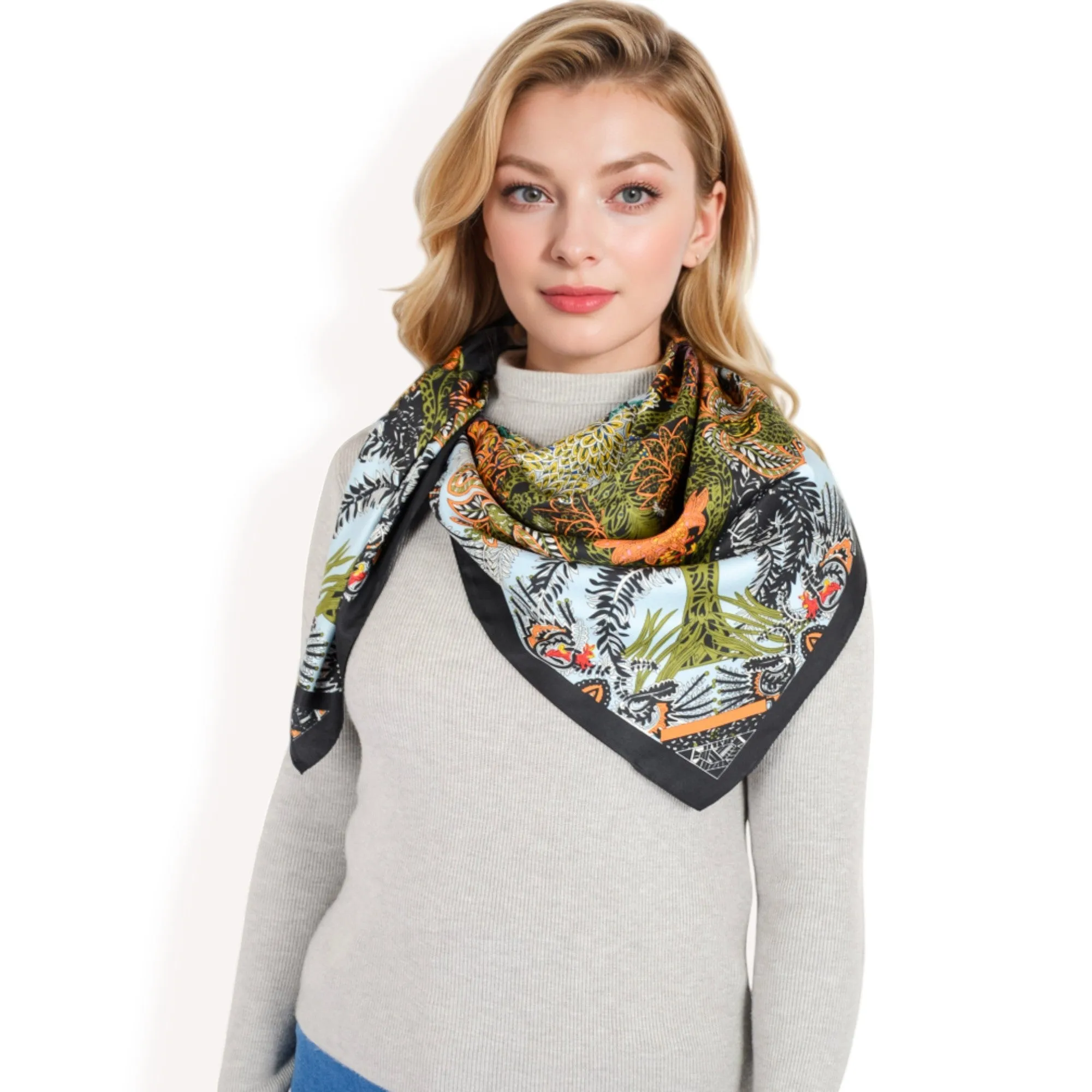 Anna-Kaci Women's Floral Paisley Satin Silk Scarf with Vibrant Prints and Elegant Square Design