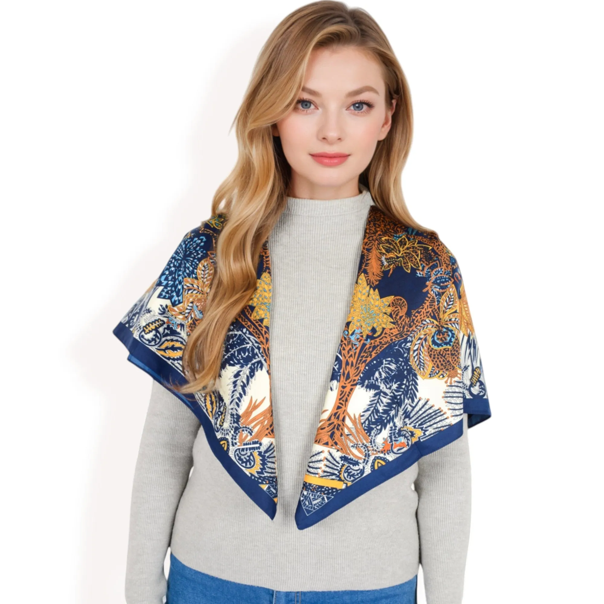 Anna-Kaci Women's Floral Paisley Satin Silk Scarf with Vibrant Prints and Elegant Square Design