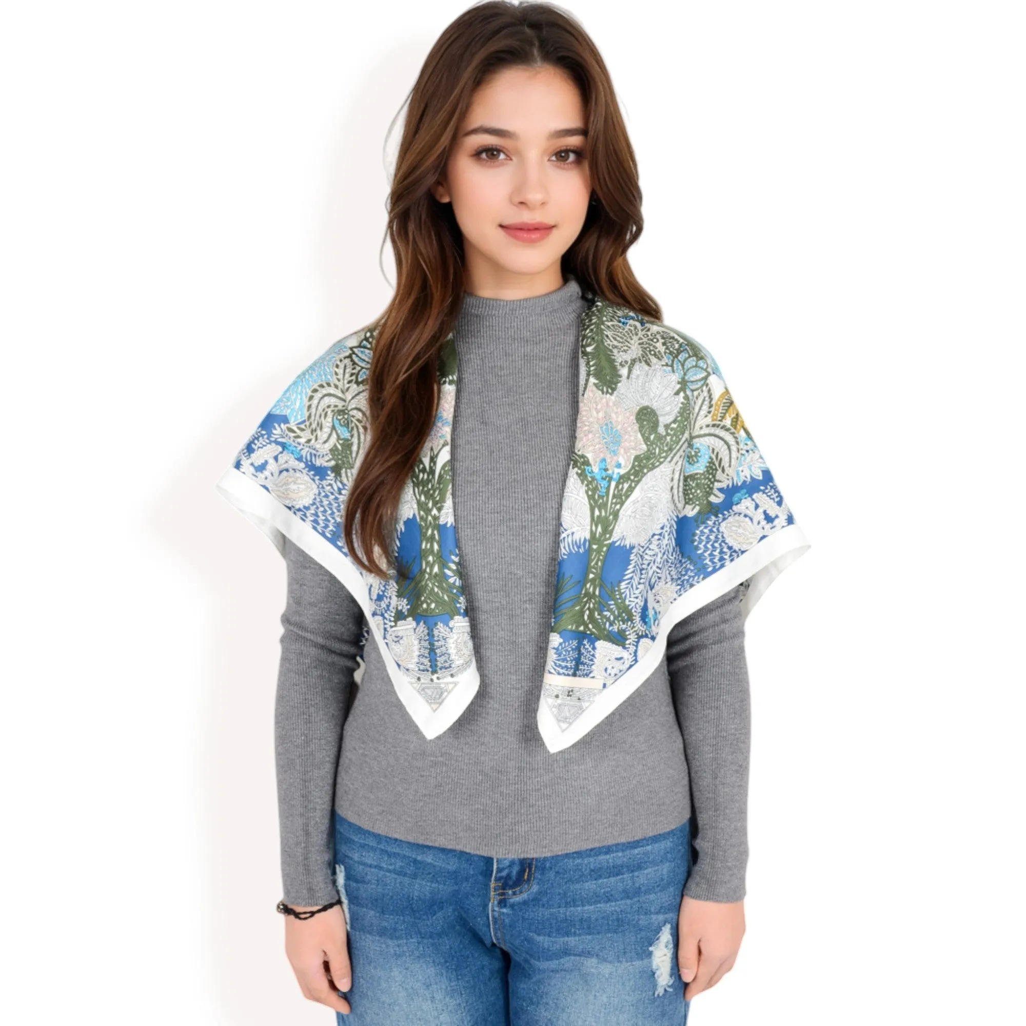 Anna-Kaci Women's Floral Paisley Satin Silk Scarf with Vibrant Prints and Elegant Square Design