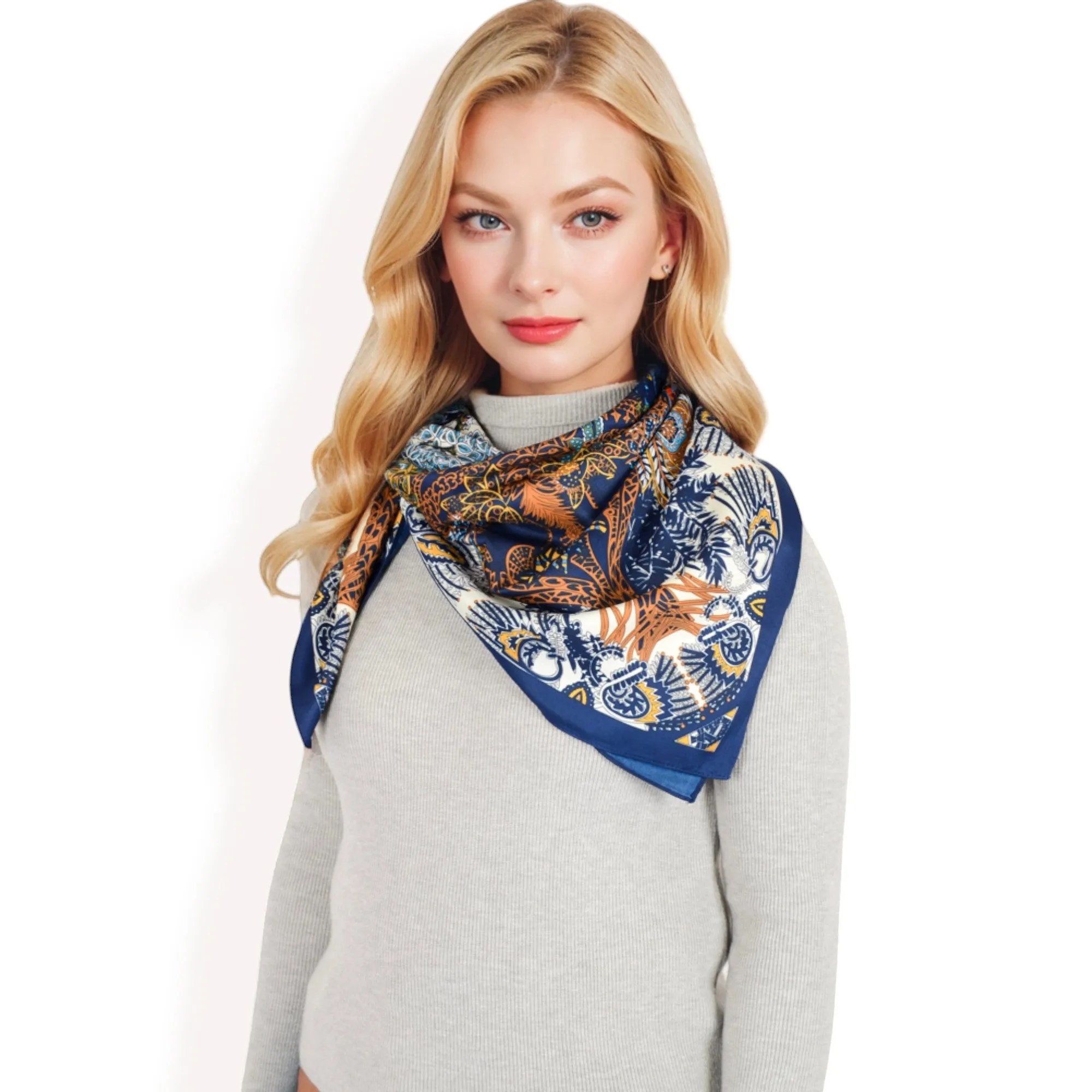 Anna-Kaci Women's Floral Paisley Satin Silk Scarf with Vibrant Prints and Elegant Square Design