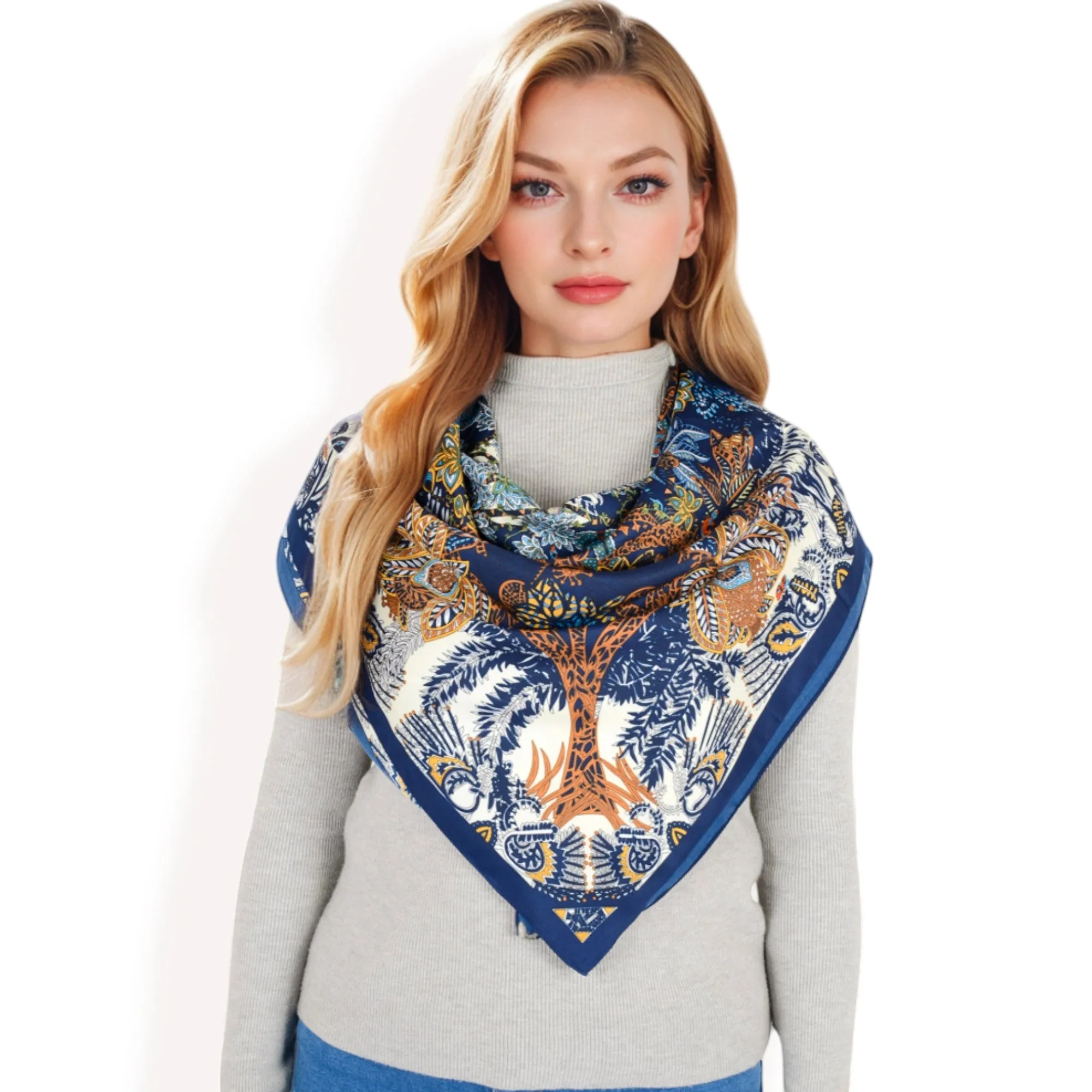 Anna-Kaci Women's Floral Paisley Satin Silk Scarf with Vibrant Prints and Elegant Square Design
