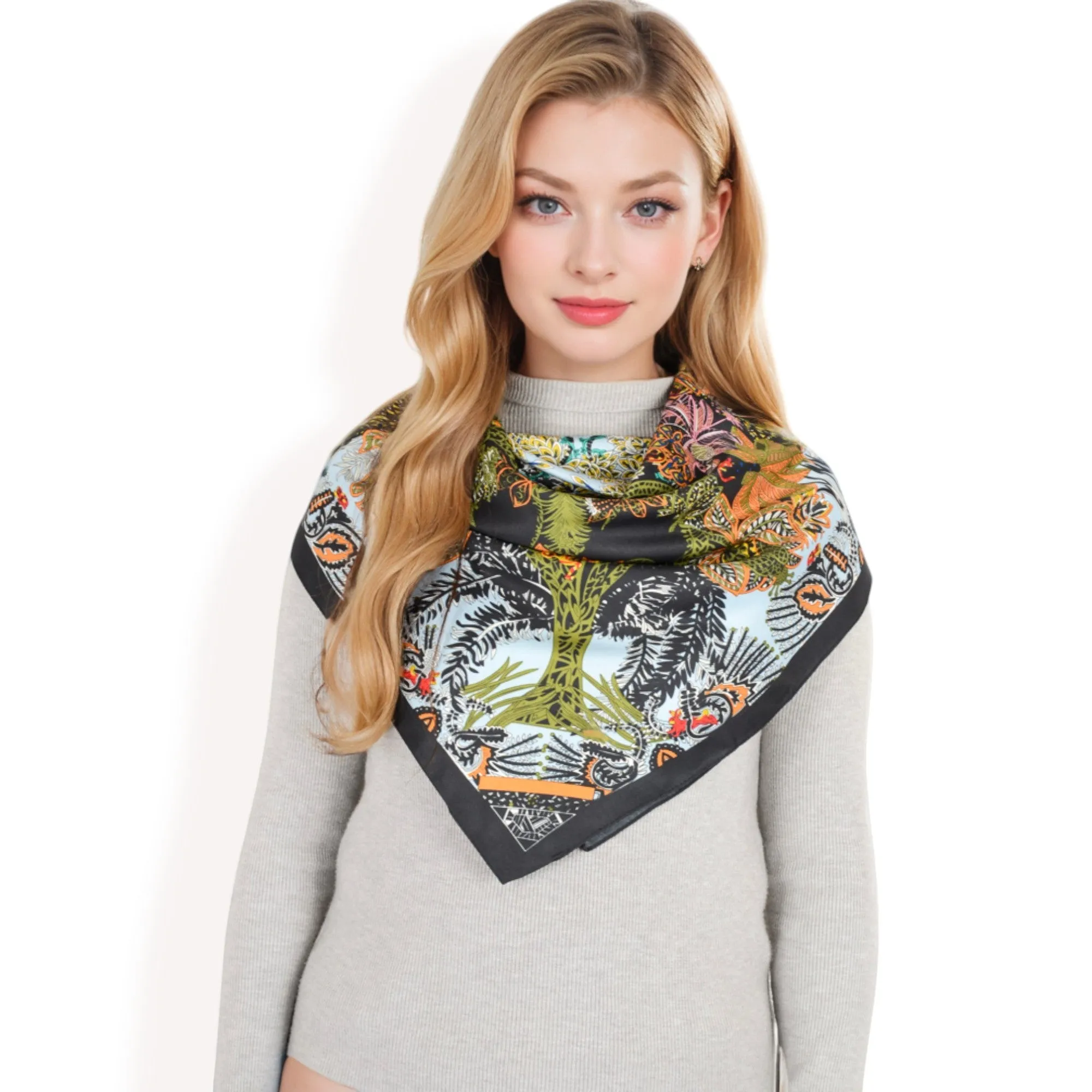 Anna-Kaci Women's Floral Paisley Satin Silk Scarf with Vibrant Prints and Elegant Square Design