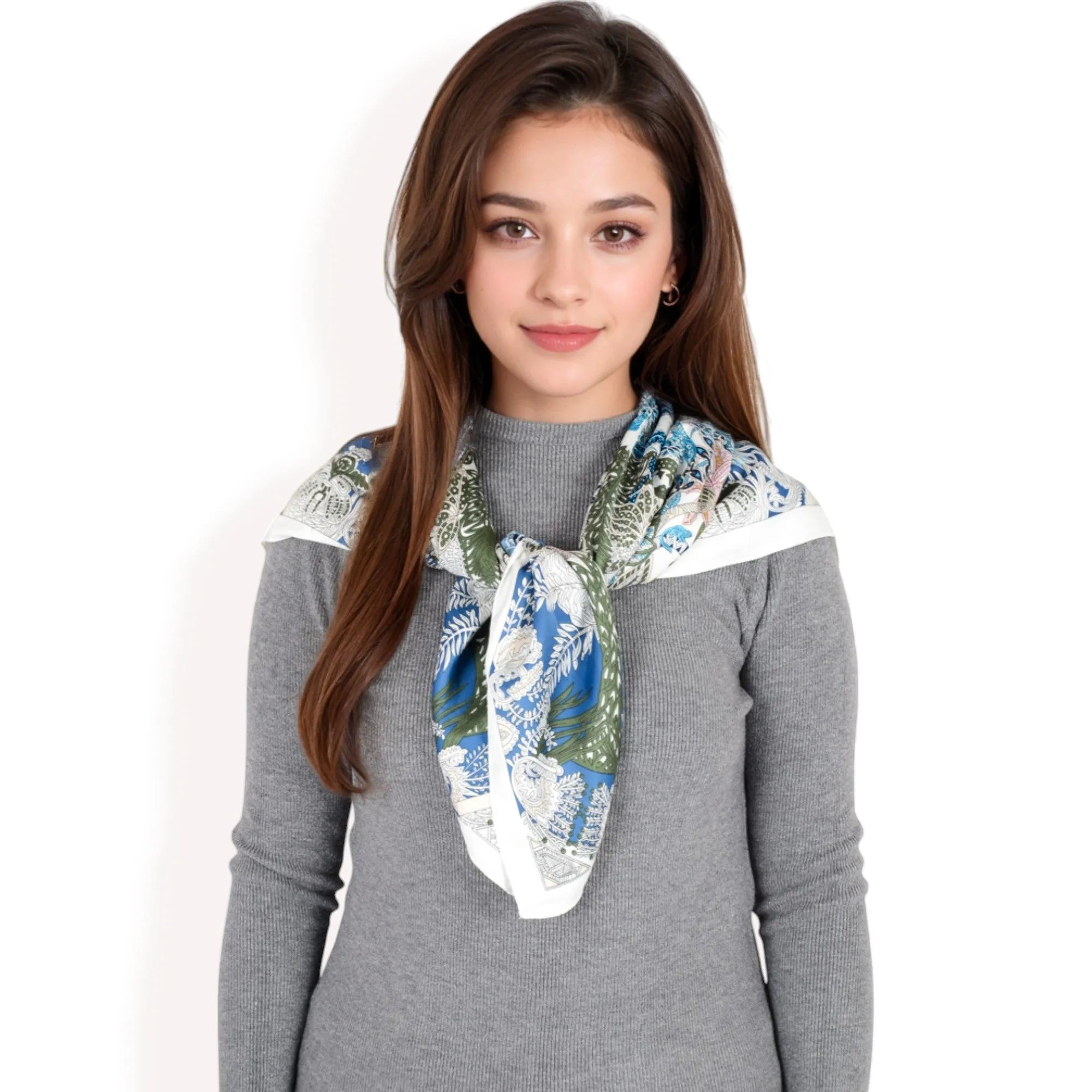 Anna-Kaci Women's Floral Paisley Satin Silk Scarf with Vibrant Prints and Elegant Square Design