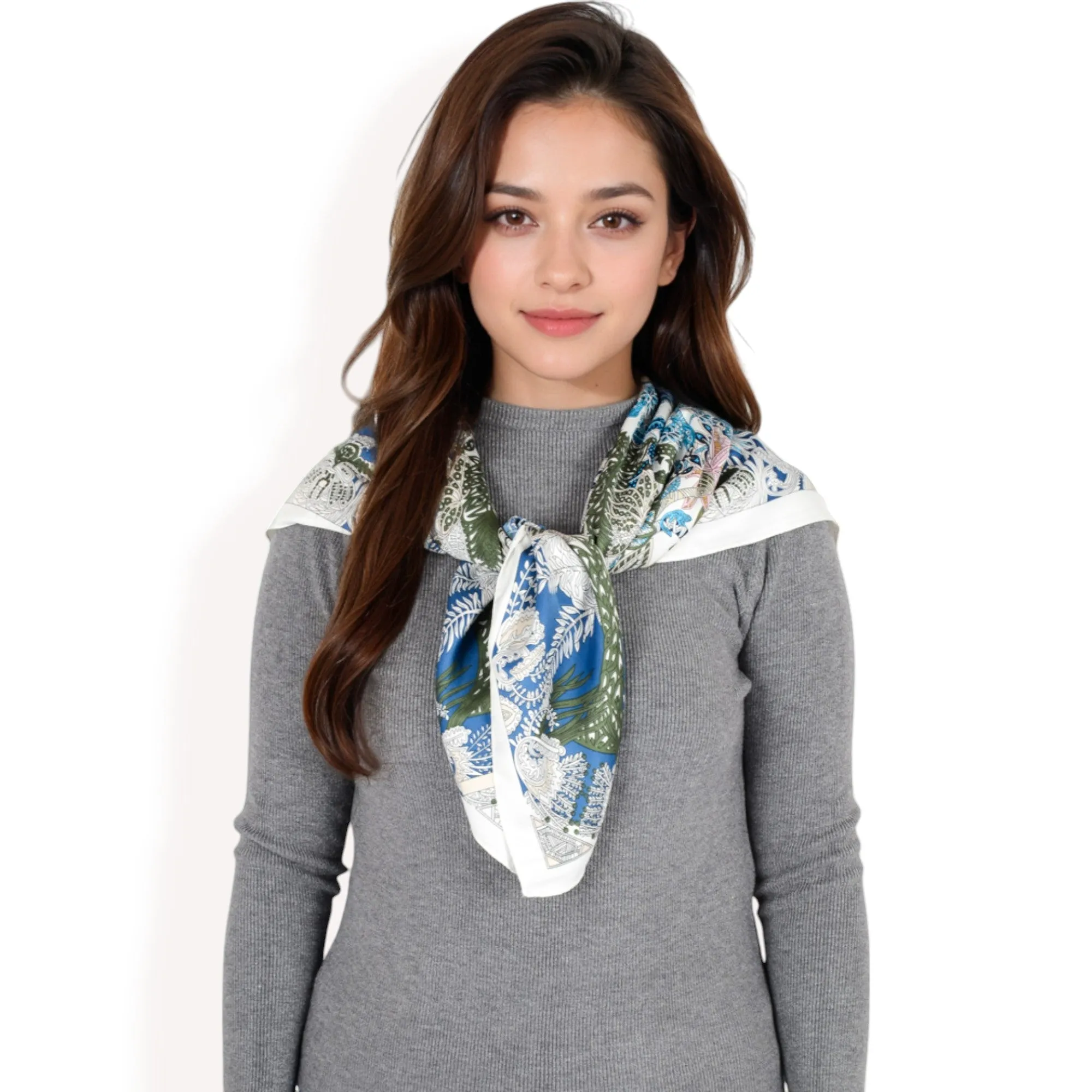 Anna-Kaci Women's Floral Paisley Satin Silk Scarf with Vibrant Prints and Elegant Square Design