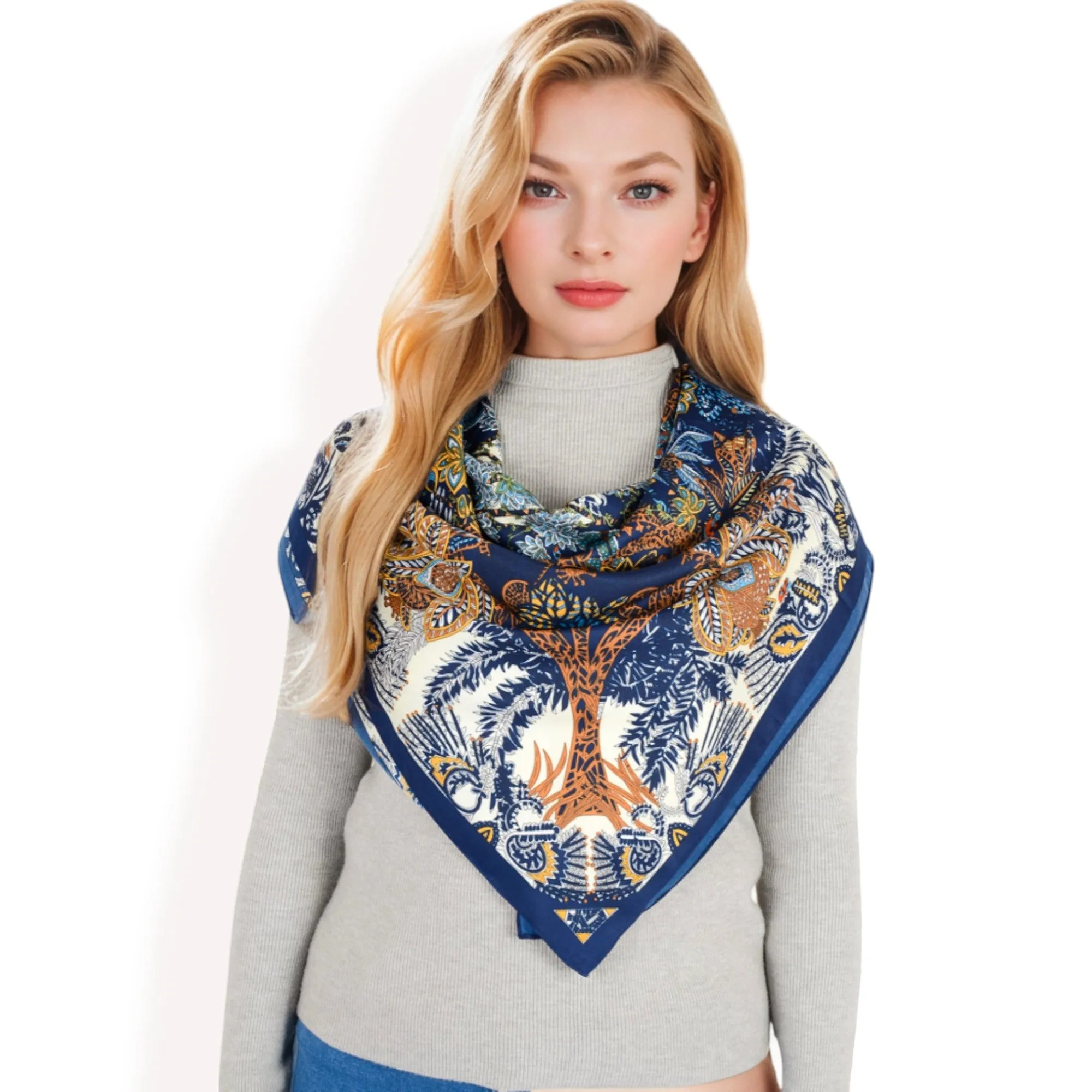 Anna-Kaci Women's Floral Paisley Satin Silk Scarf with Vibrant Prints and Elegant Square Design