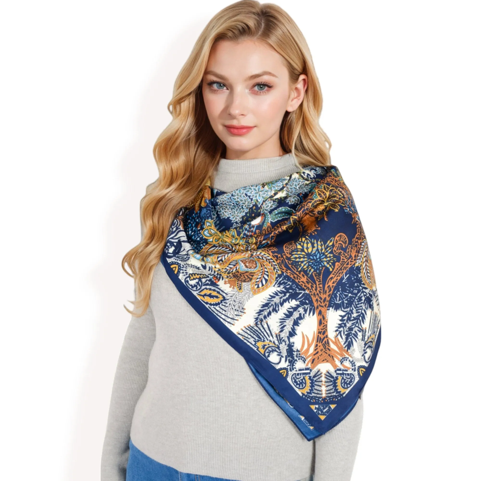 Anna-Kaci Women's Floral Paisley Satin Silk Scarf with Vibrant Prints and Elegant Square Design