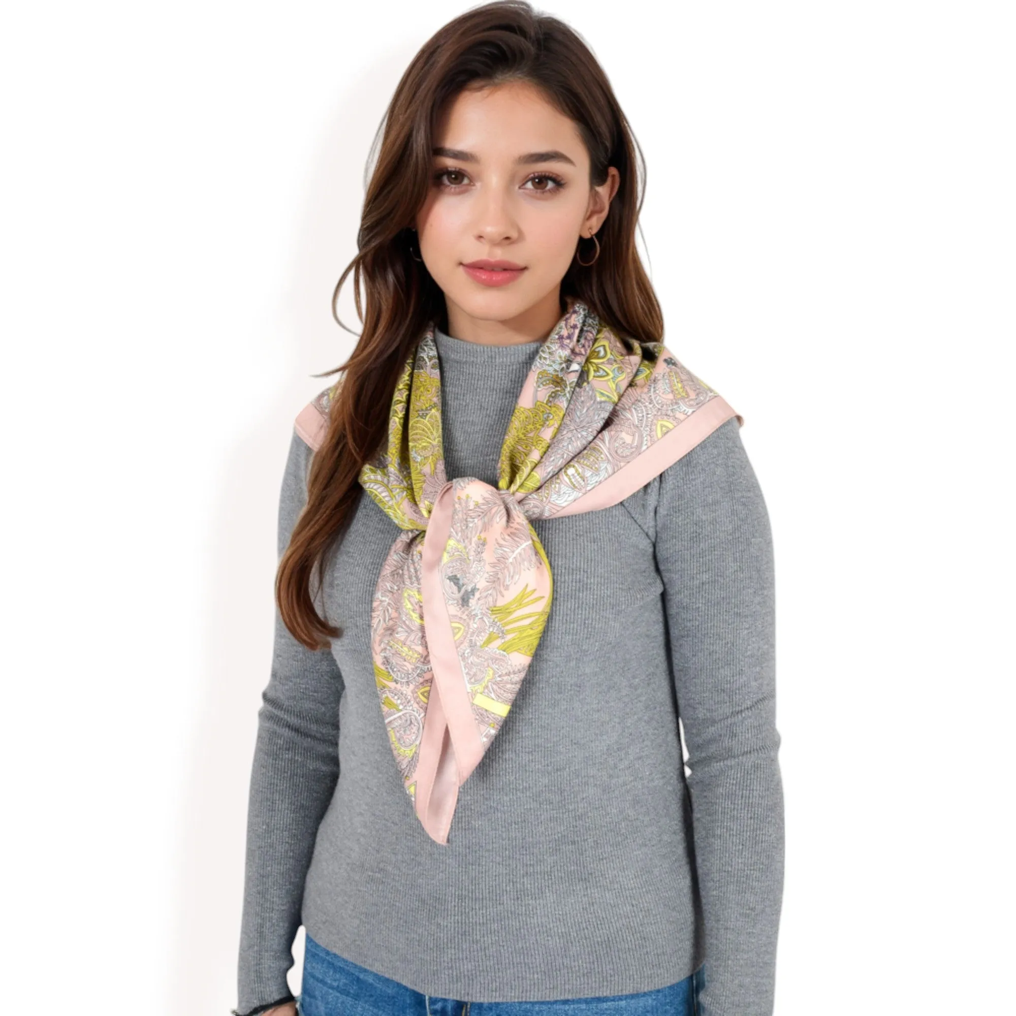 Anna-Kaci Women's Floral Paisley Satin Silk Scarf with Vibrant Prints and Elegant Square Design