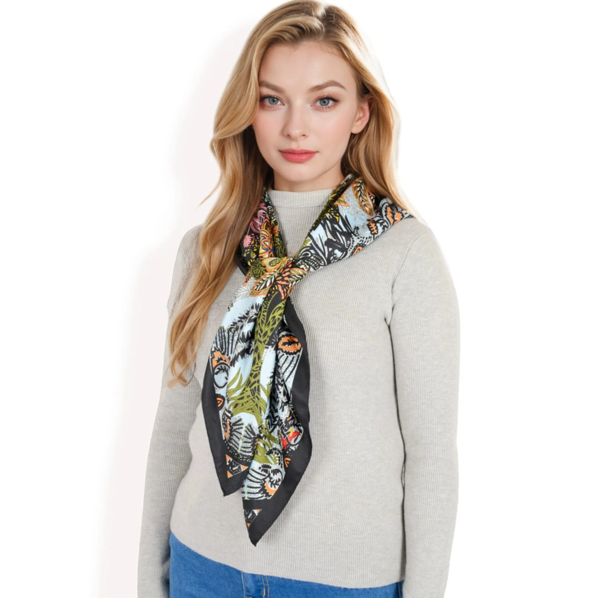 Anna-Kaci Women's Floral Paisley Satin Silk Scarf with Vibrant Prints and Elegant Square Design