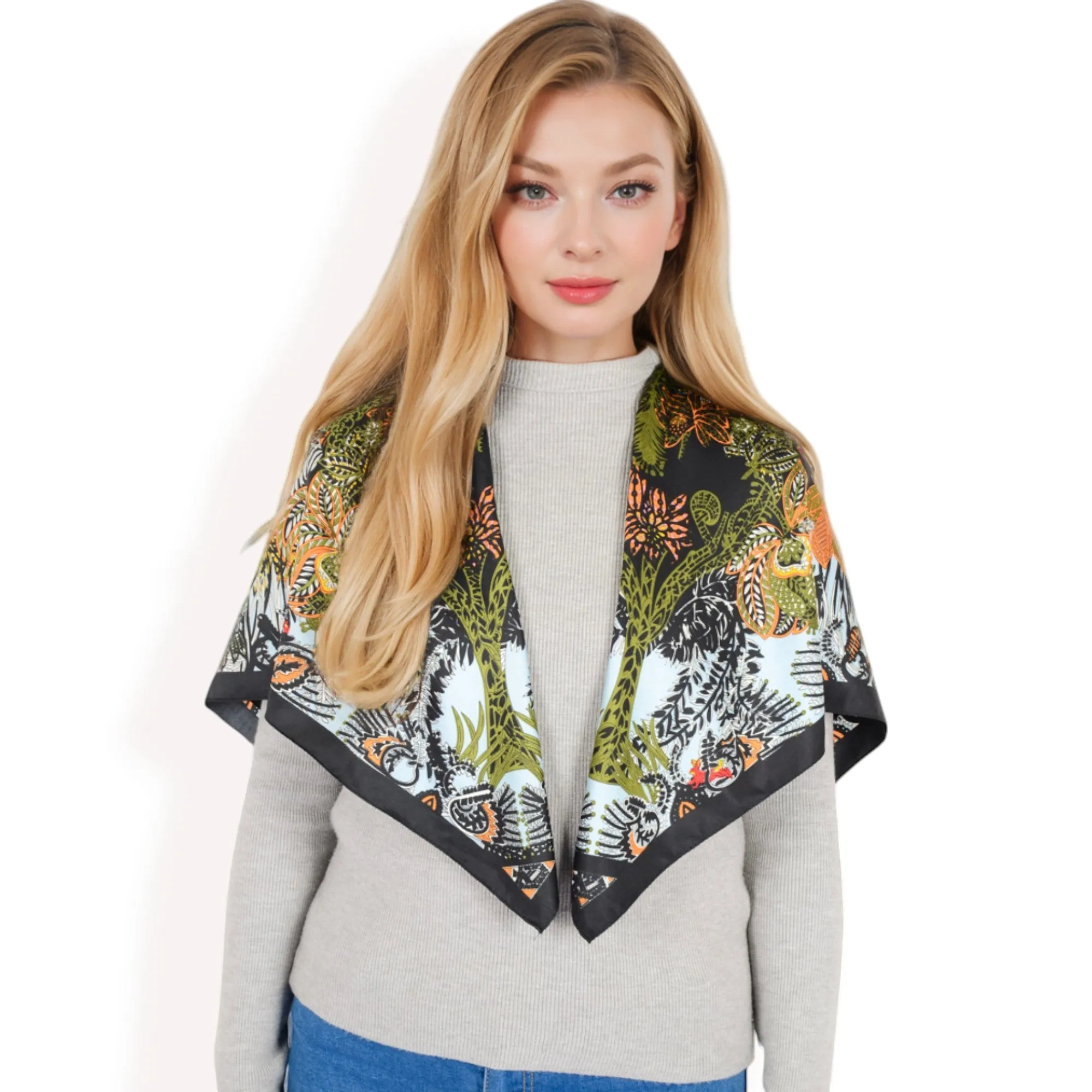 Anna-Kaci Women's Floral Paisley Satin Silk Scarf with Vibrant Prints and Elegant Square Design
