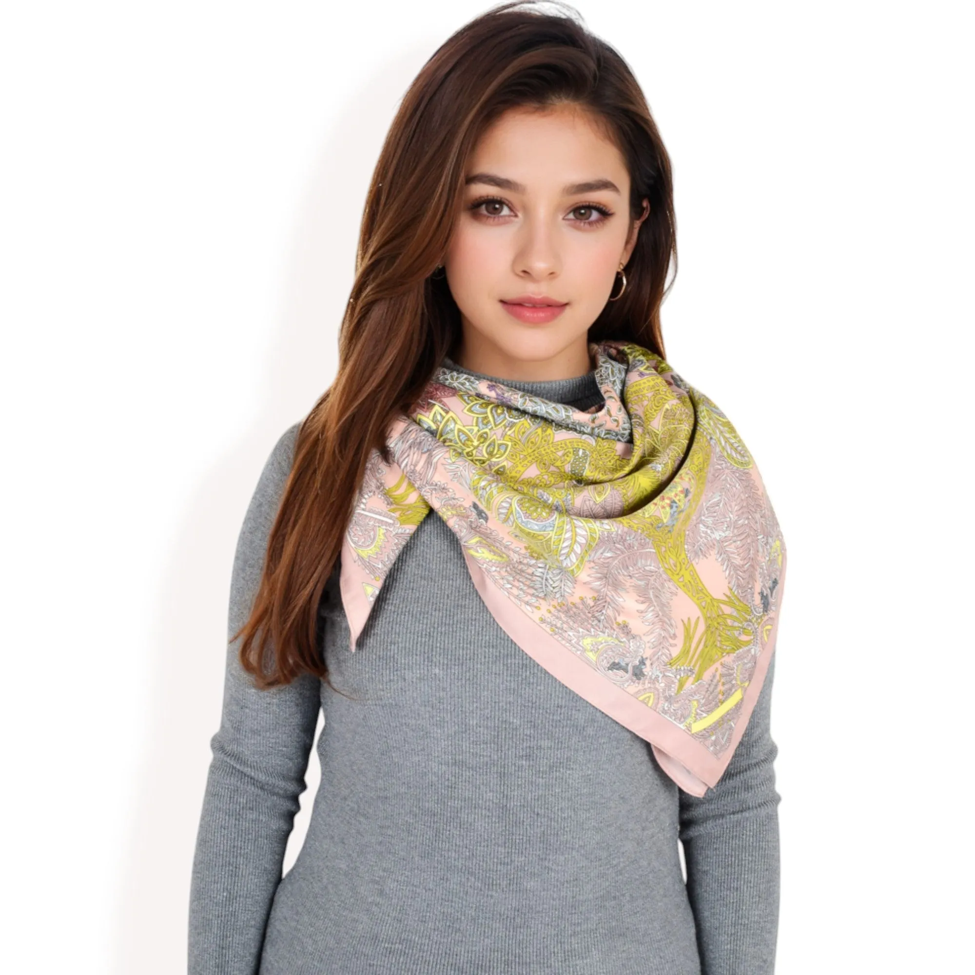 Anna-Kaci Women's Floral Paisley Satin Silk Scarf with Vibrant Prints and Elegant Square Design