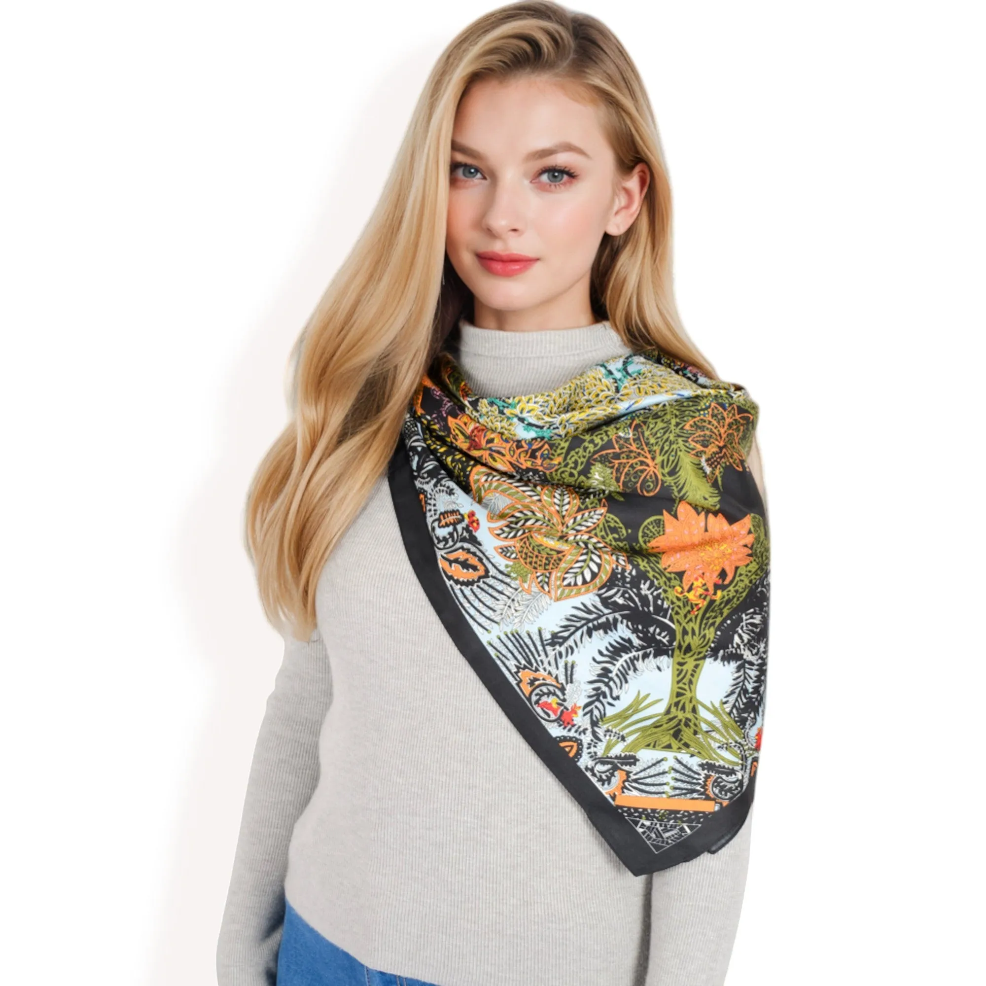 Anna-Kaci Women's Floral Paisley Satin Silk Scarf with Vibrant Prints and Elegant Square Design