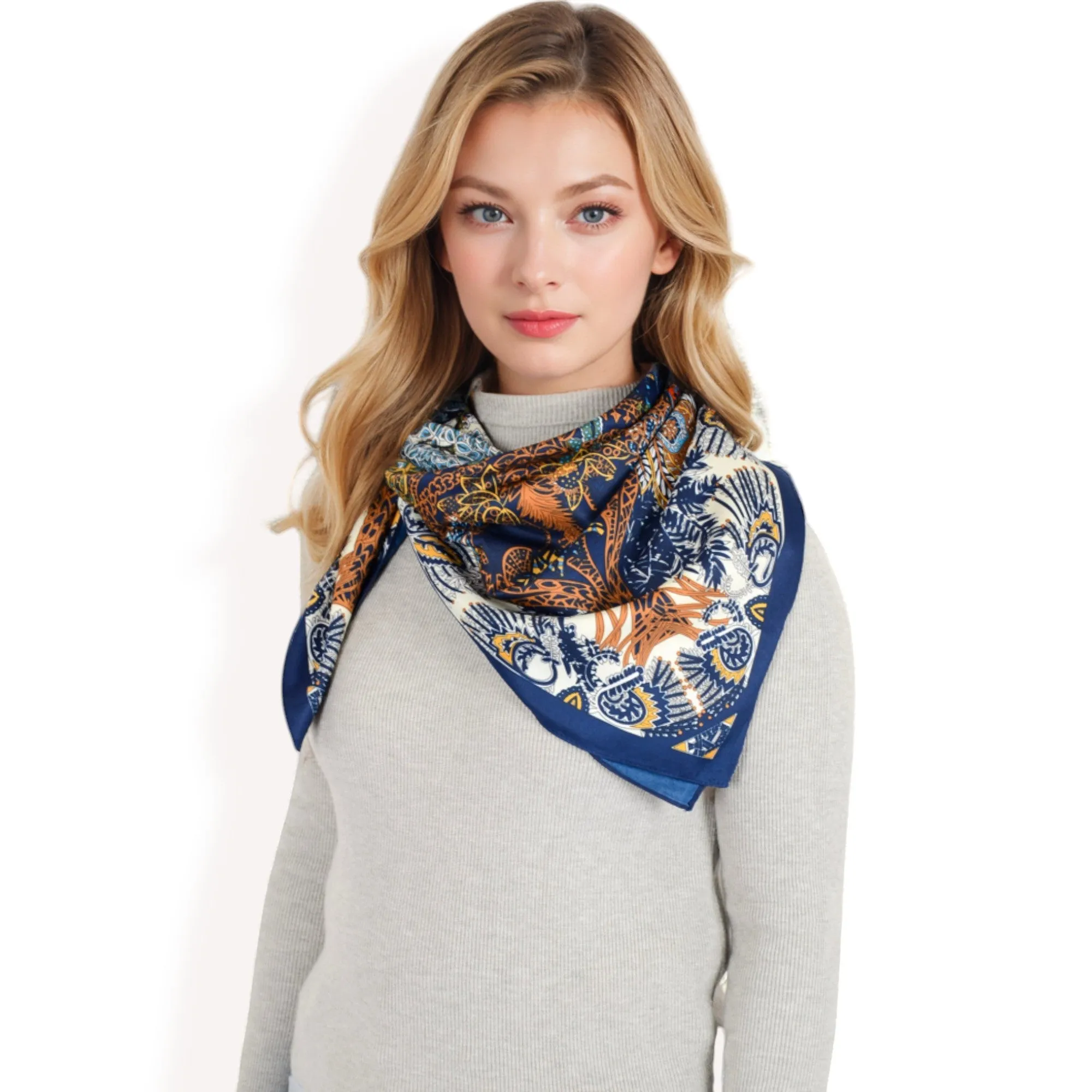 Anna-Kaci Women's Floral Paisley Satin Silk Scarf with Vibrant Prints and Elegant Square Design