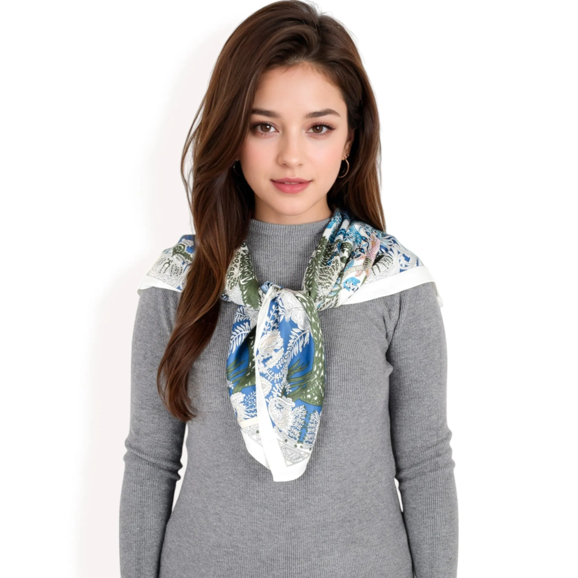 Anna-Kaci Women's Floral Paisley Satin Silk Scarf with Vibrant Prints and Elegant Square Design