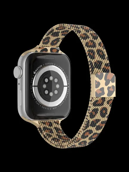 Apple Watch 41mm / 40mm / 38mm | Slim Milanese Loop Metal Watch Band| Leopard Design 1