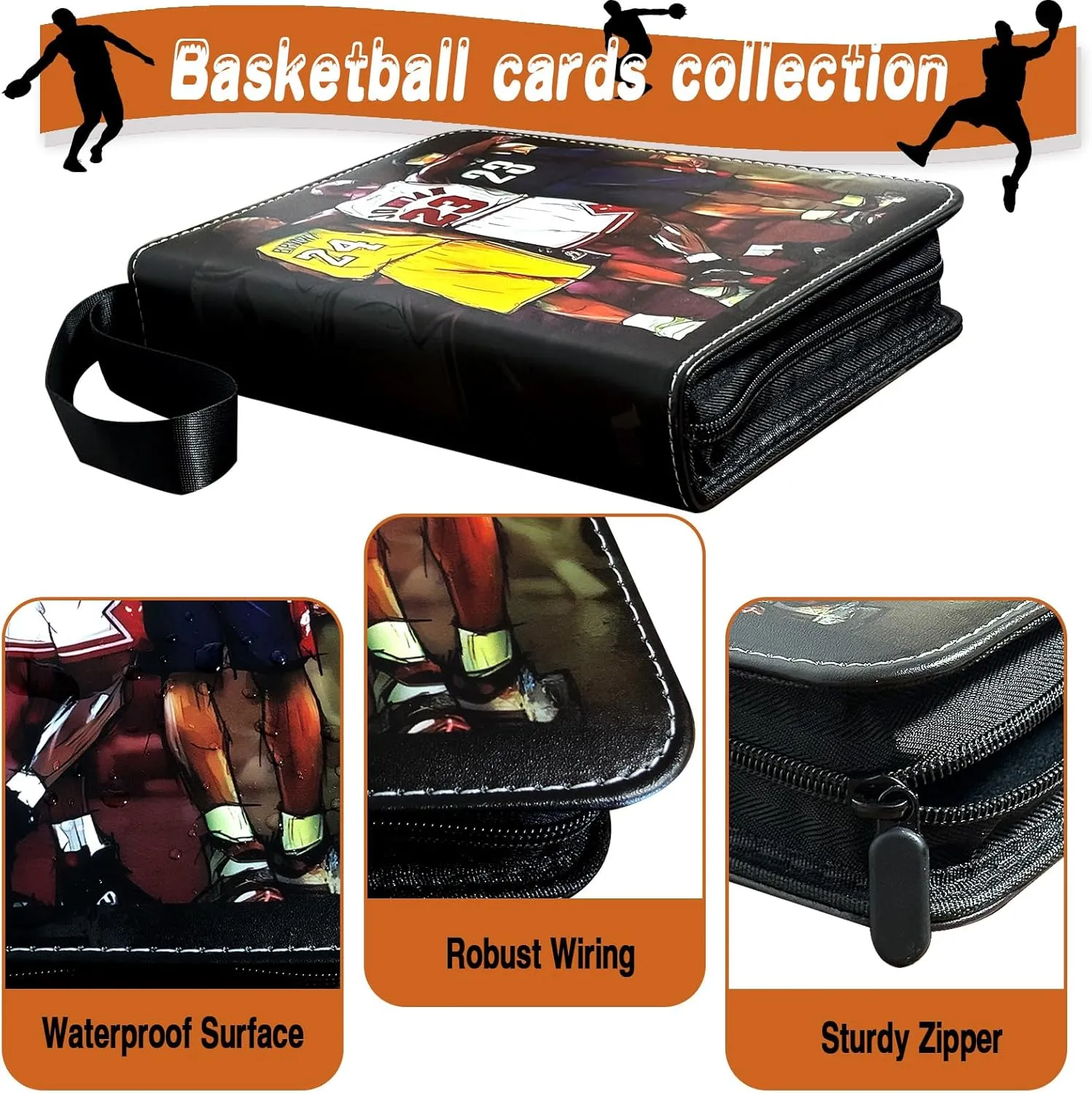 Basketball Card Binder, Trading Card Binder 4 Pocket with 50 Removable Sleeves Fits 400 Sport Cards, 3 Ring Card Holder Binder with Zipper, Collector Storage Album