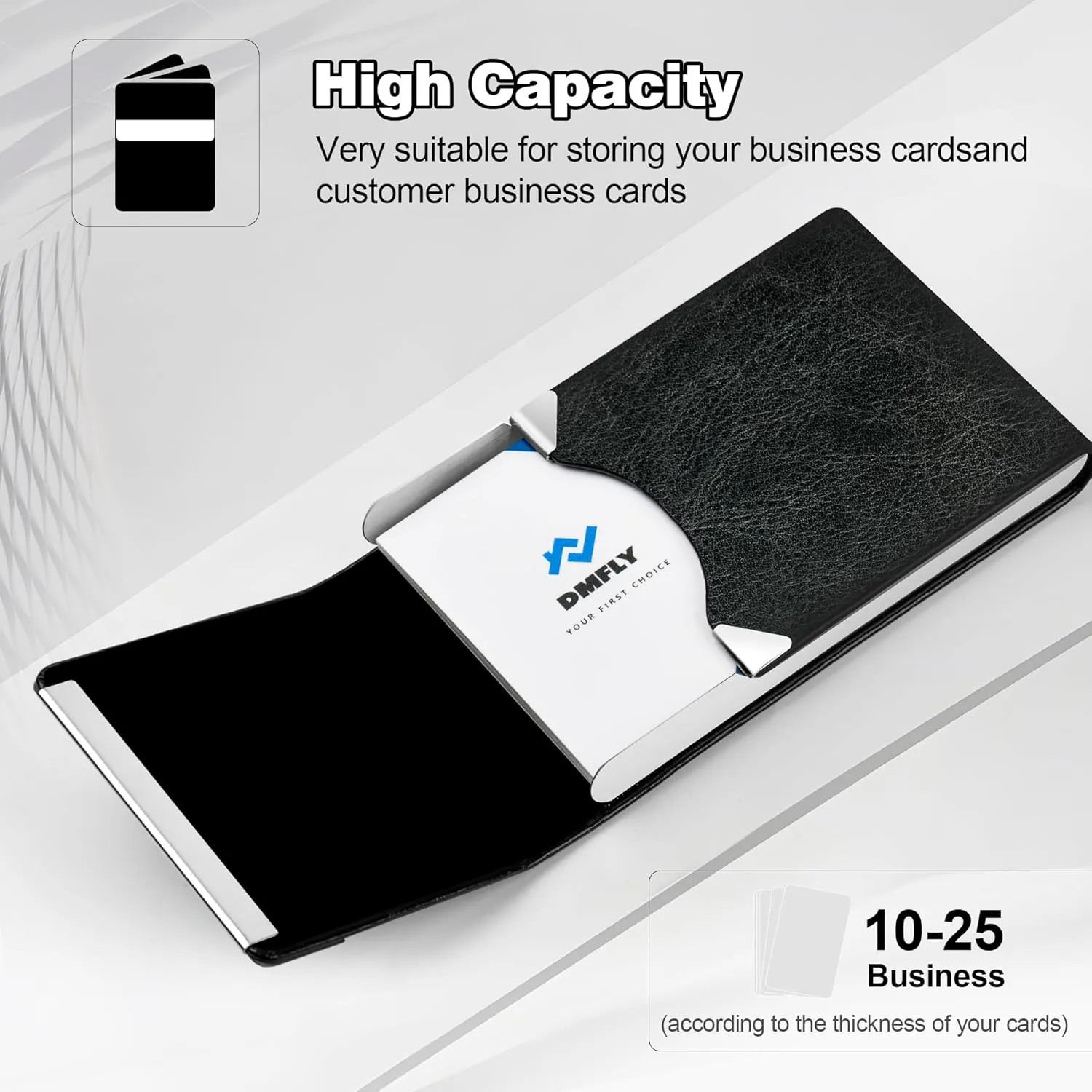 Business Card Holder for Women or Men, Business Card Case with PU Leather and Stainless Steel, Slim Metal Case with Magnetic Closure for Business Meeting Use