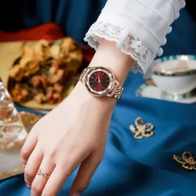 CakCity Ladies Watches for Women Rose Gold Strap Large Face Watches Easy Read Classic Analog Quartz Wrist Watches Red Watches for Women