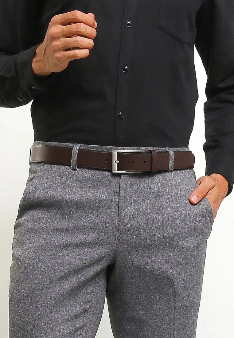 Classic Square Pin Buckle Top Grain Leather Belt - Brown