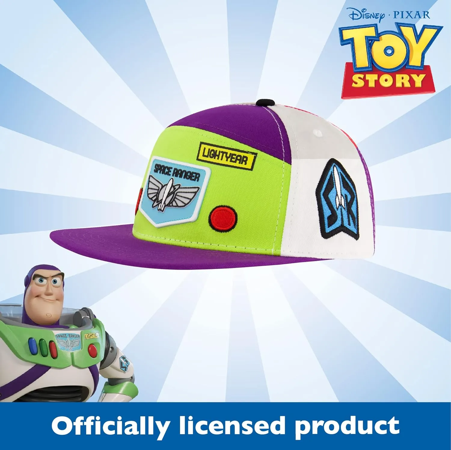 Concept One Disney Pixar Toy Story 4 Baseball Cap, Buzz Lightyear Adult Snapback Hat with Flat Brim