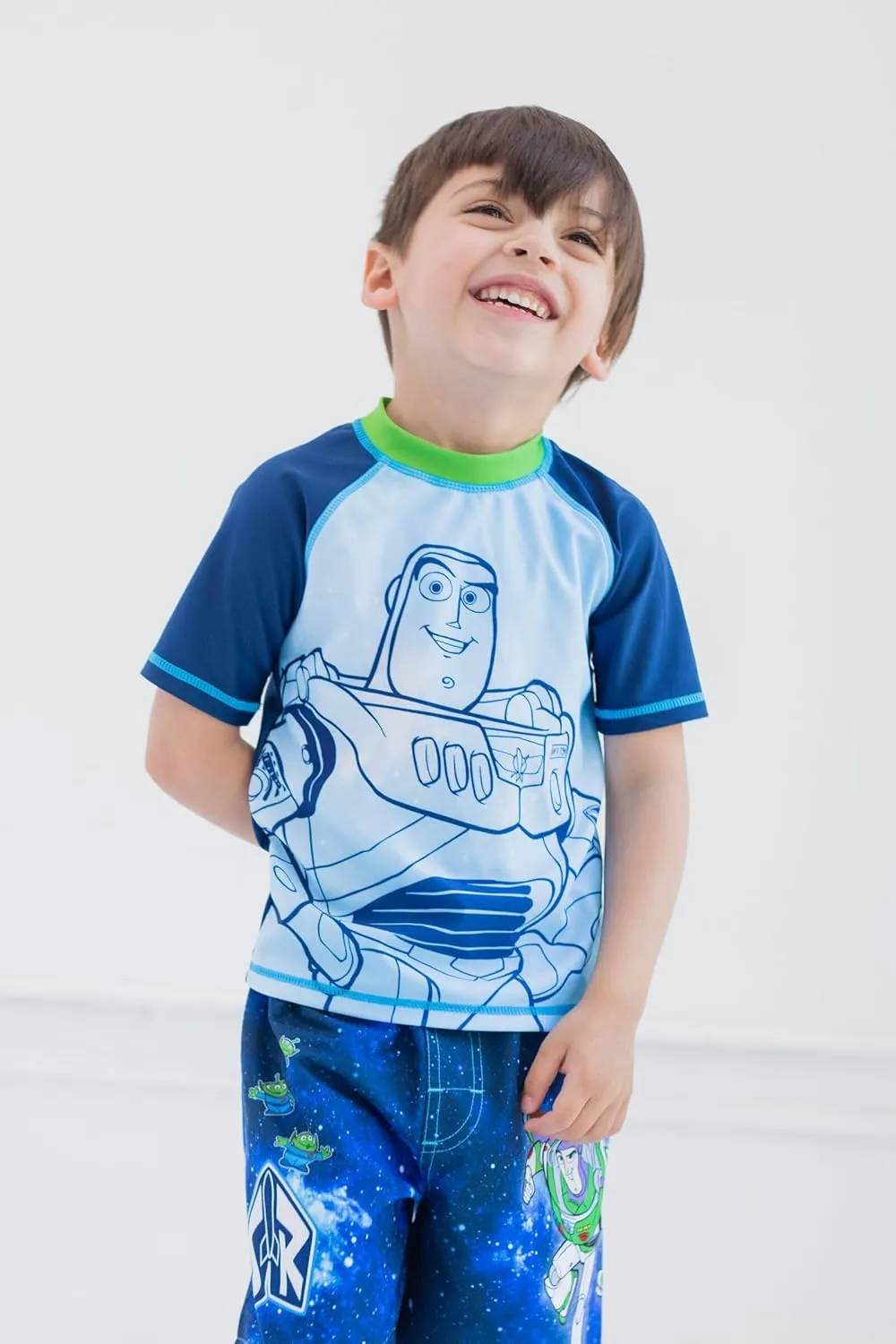 Disney Pixar Toy Story Alien Rex Slinky Dog Woody Baby Pullover Rash Guard and Swim Trunks Outfit Set Infant to Little Kid