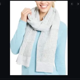 DKNY Womens Open-Knit Blocked Scarf Heather Grey