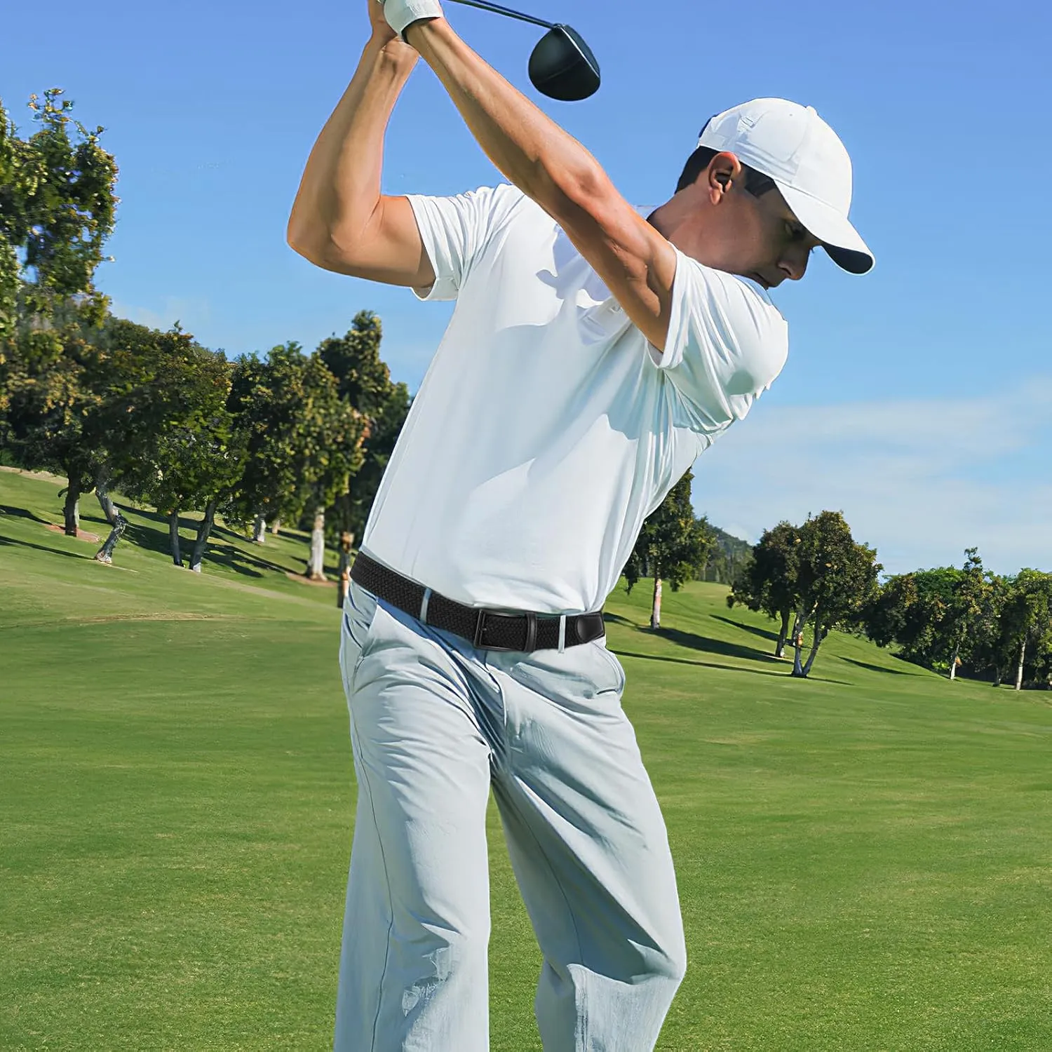 Elastic Braided Belt Mens Golf Belts No-Hole Design Lightweight Breathable Woven Stretch Belt for Golf Casual