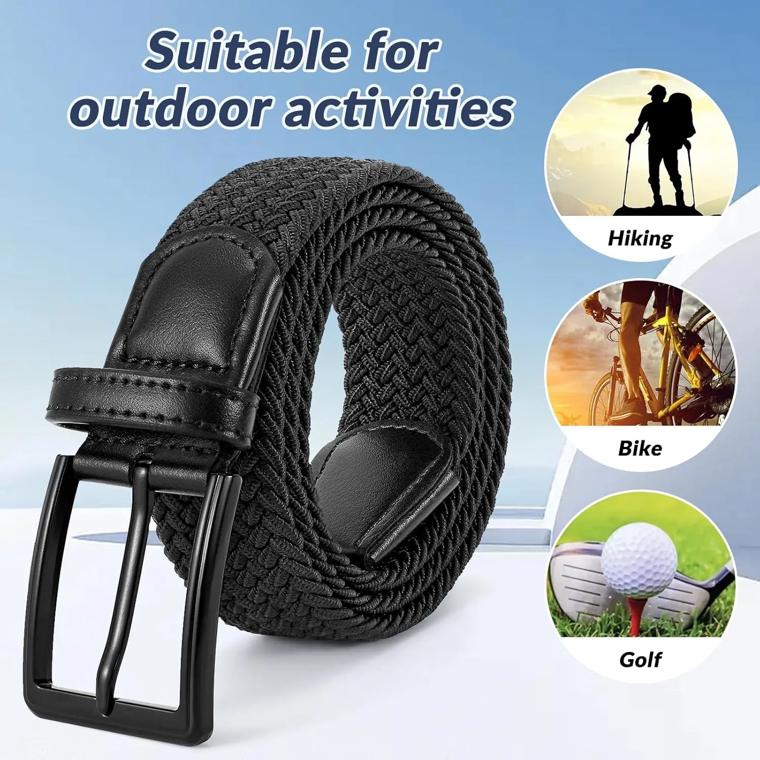 Elastic Braided Belt Mens Golf Belts No-Hole Design Lightweight Breathable Woven Stretch Belt for Golf Casual