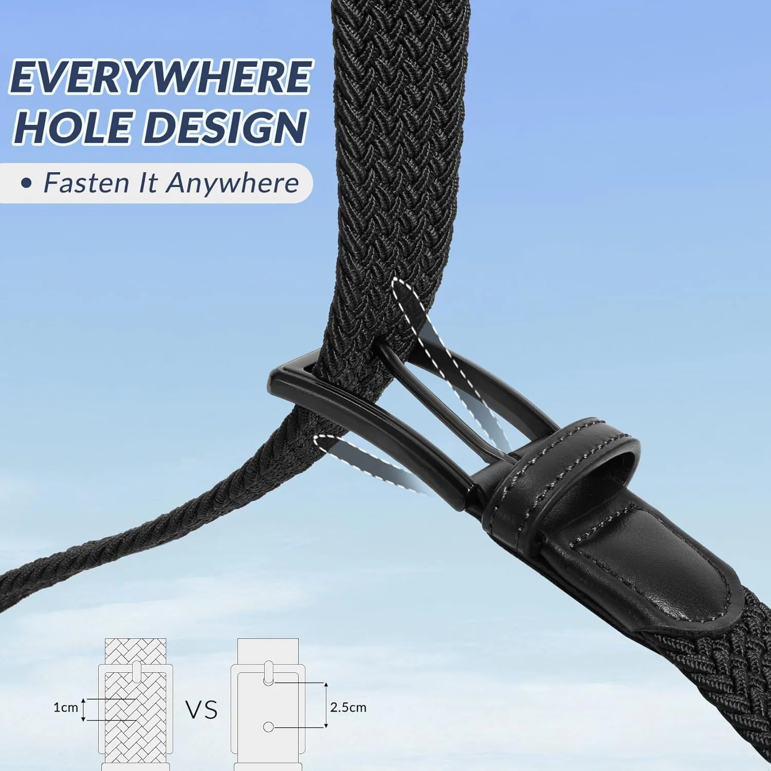 Elastic Braided Belt Mens Golf Belts No-Hole Design Lightweight Breathable Woven Stretch Belt for Golf Casual