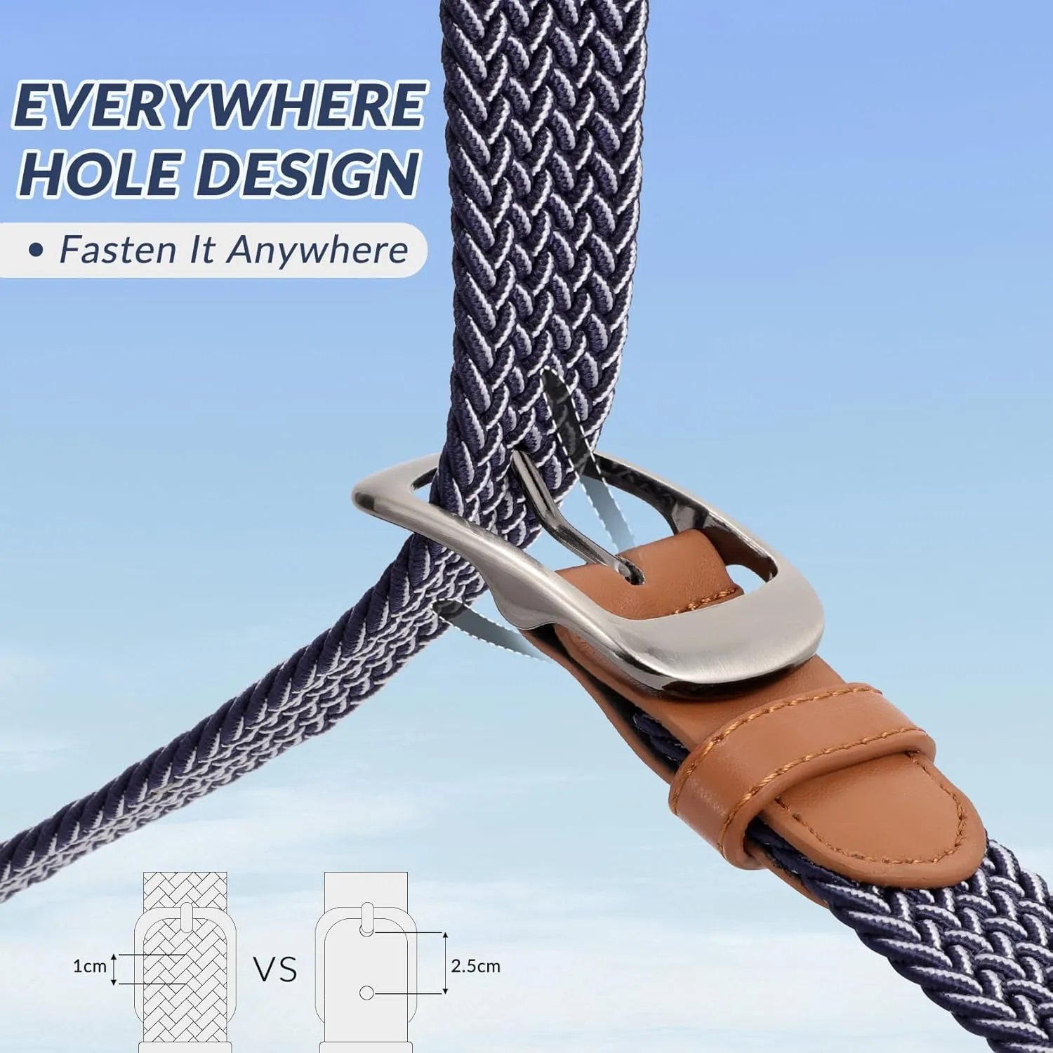 Elastic Braided Belt Mens Golf Belts No-Hole Design Lightweight Breathable Woven Stretch Belt for Golf Casual
