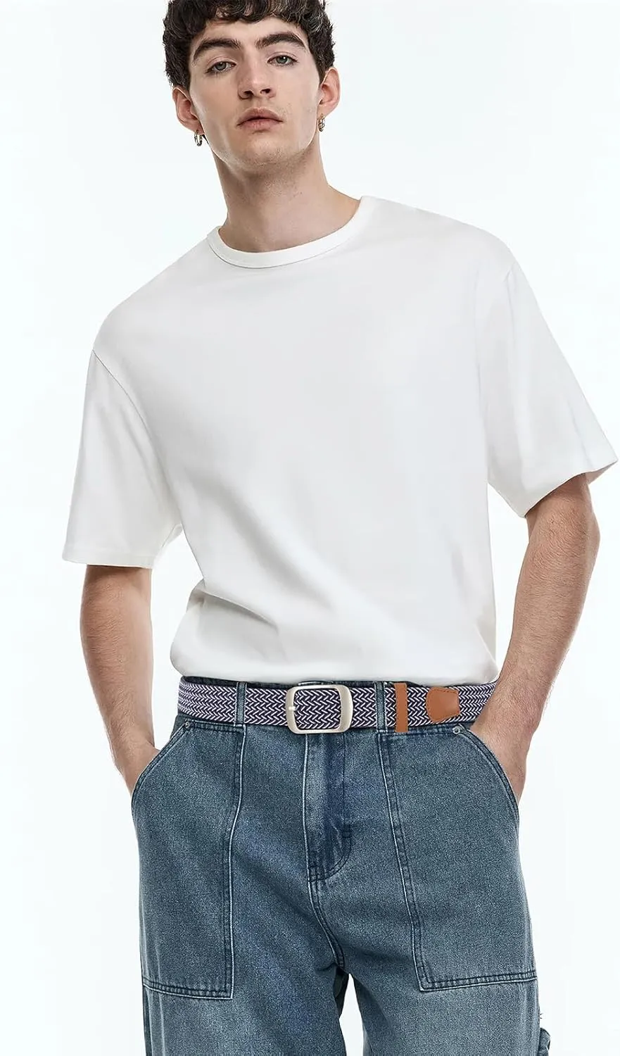 Elastic Braided Belt Mens Golf Belts No-Hole Design Lightweight Breathable Woven Stretch Belt for Golf Casual
