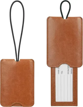 FYY Luggage Tag - 2 Pack PU Leather Luggage Tags for Suitcases with Name ID Card Travel Tags Labels with Privacy Cover for Baggage Handbag School Bag Suitcase Lightbrown