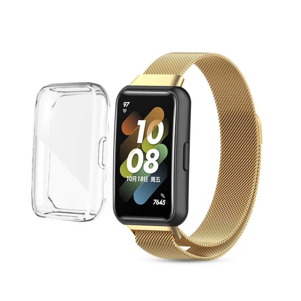 Huawei Watch Band 7 | Milanese Watch Band Strap  TPU Watch Case | Classic Gold