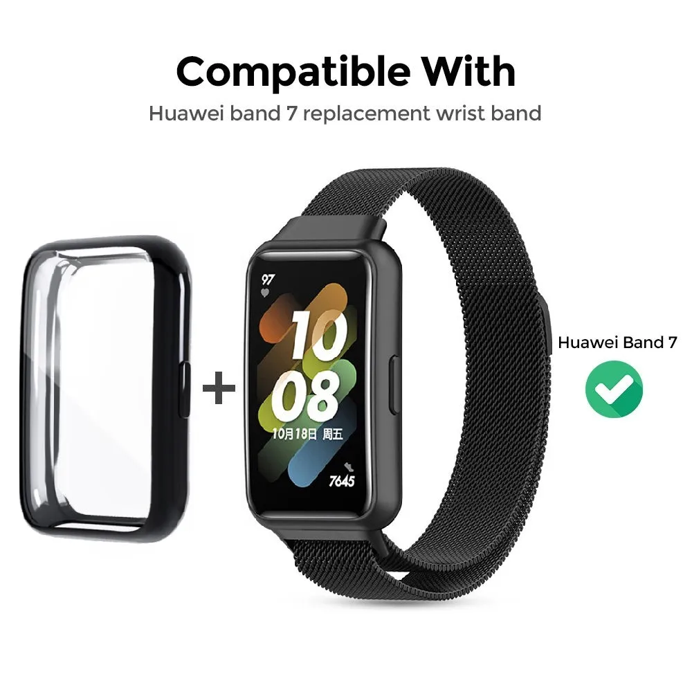 Huawei Watch Band 7 | Milanese Watch Band Strap  TPU Watch Case | Classic Gold
