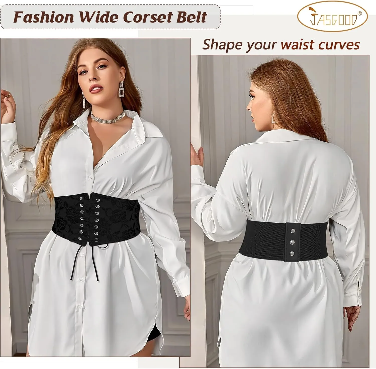 JASGOOD Wide Elastic Corset Belt for Women Vintage Lace-up Tied Waspie Waist Belt for Dress