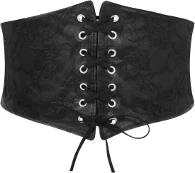 JASGOOD Wide Elastic Corset Belt for Women Vintage Lace-up Tied Waspie Waist Belt for Dress