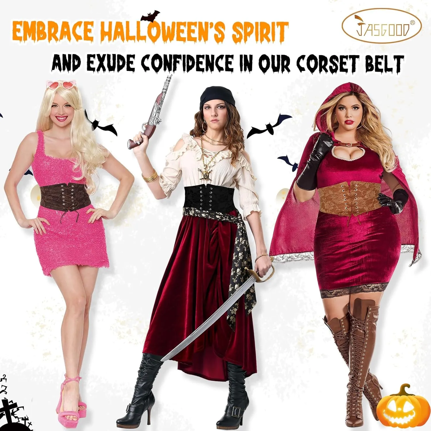 JASGOOD Wide Elastic Corset Belt for Women Vintage Lace-up Tied Waspie Waist Belt for Dress