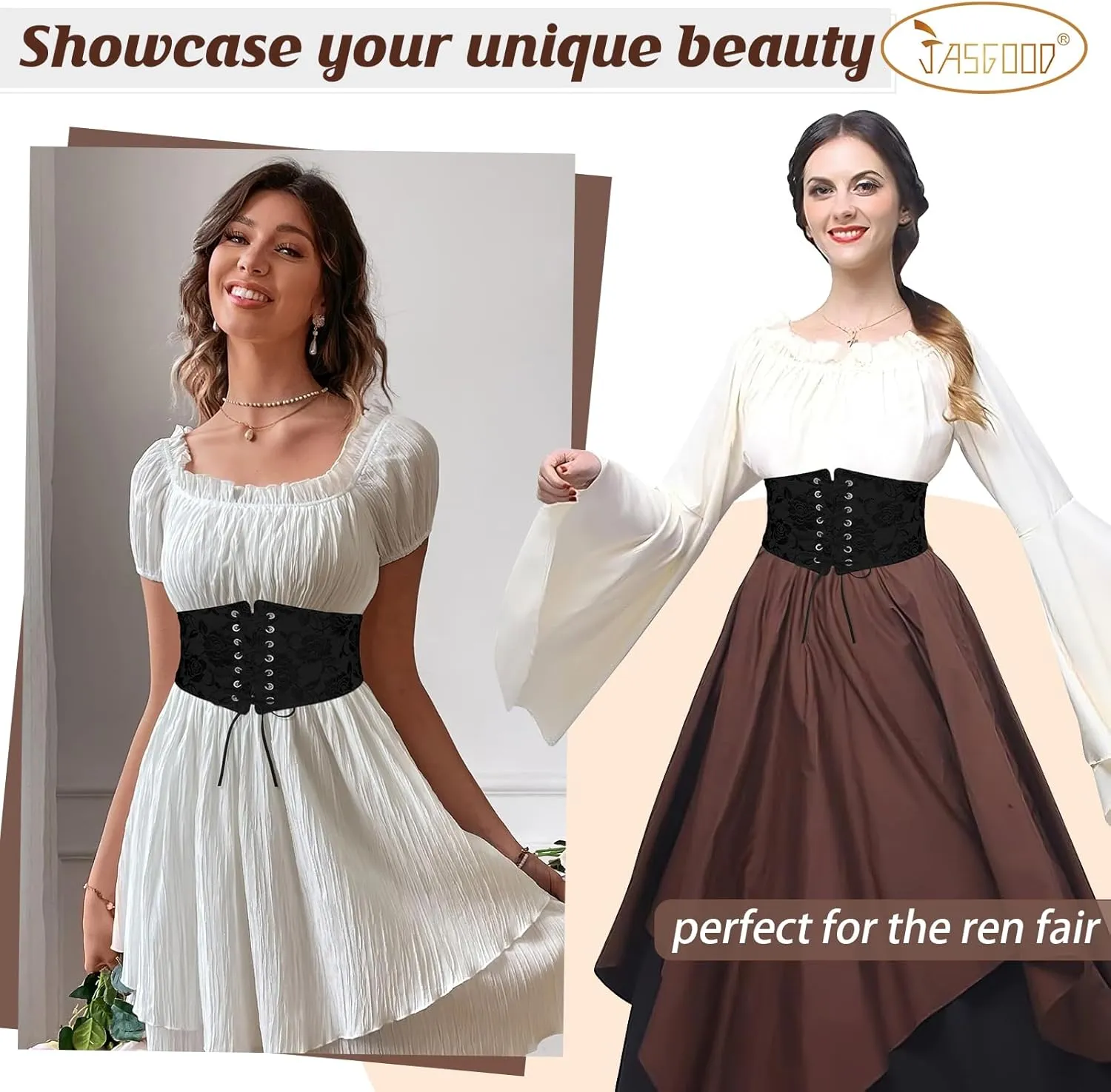 JASGOOD Wide Elastic Corset Belt for Women Vintage Lace-up Tied Waspie Waist Belt for Dress
