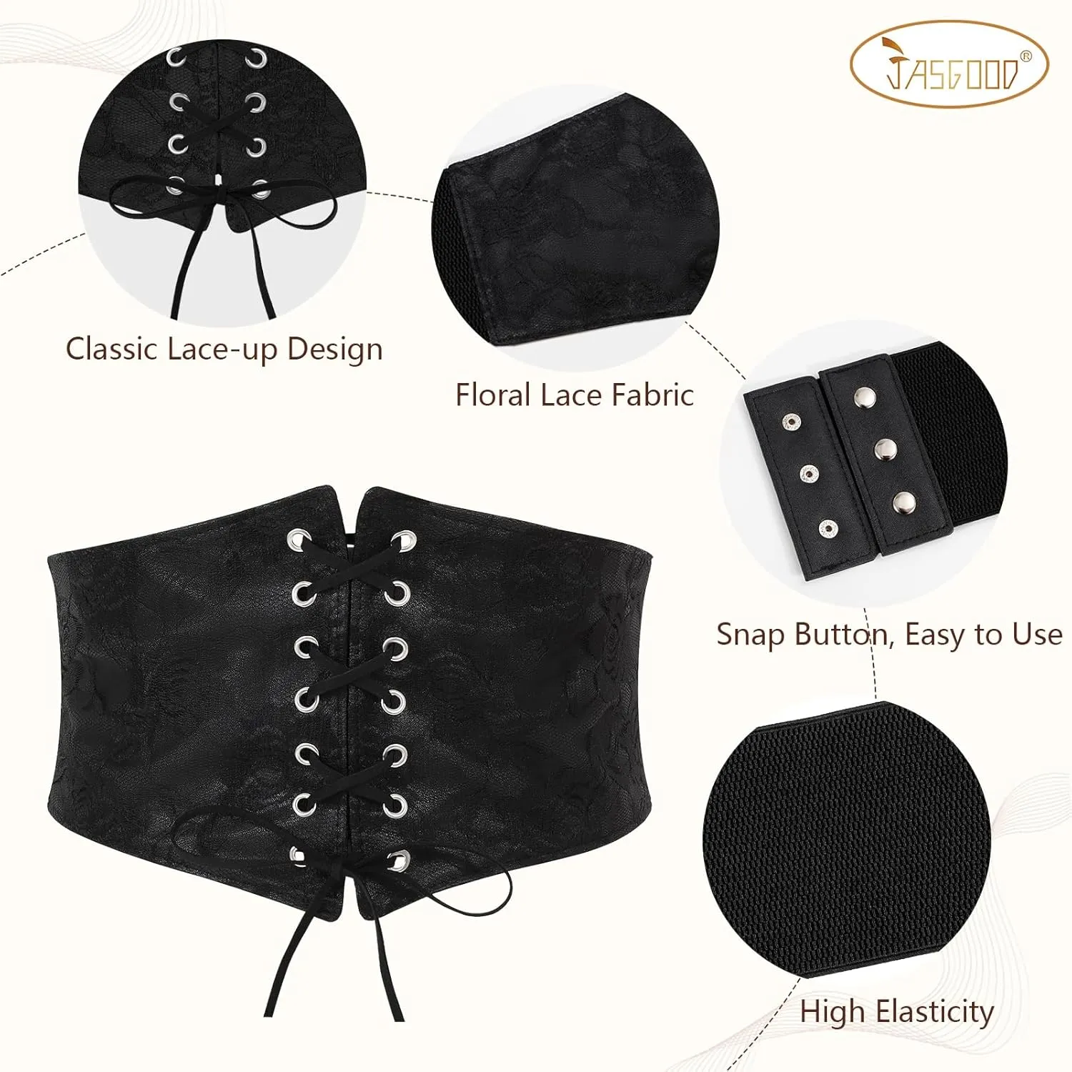 JASGOOD Wide Elastic Corset Belt for Women Vintage Lace-up Tied Waspie Waist Belt for Dress