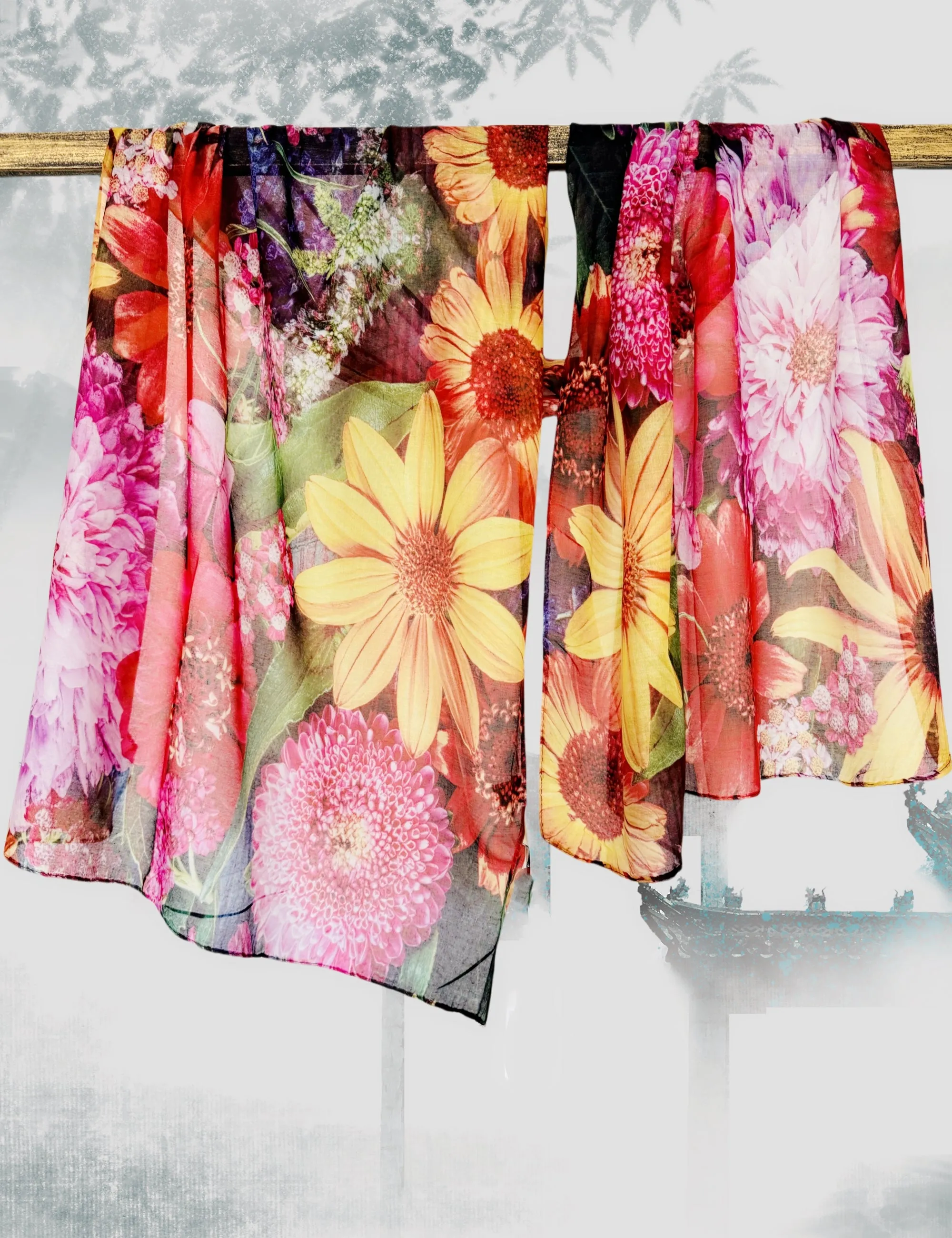 JC022901 Red-Multi Wildflower Scarf
